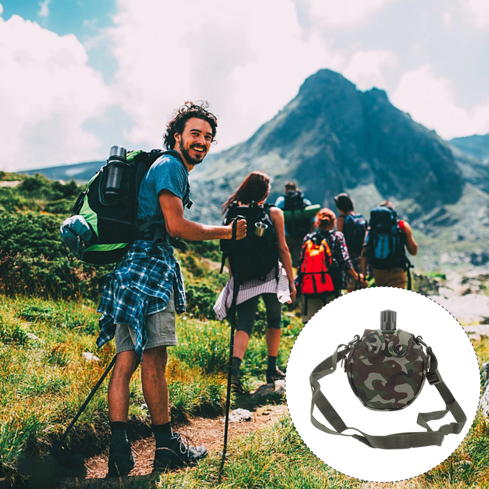 1 Set Portable Camping Canteen Compact Stainless Steel Canteen Water Bottle