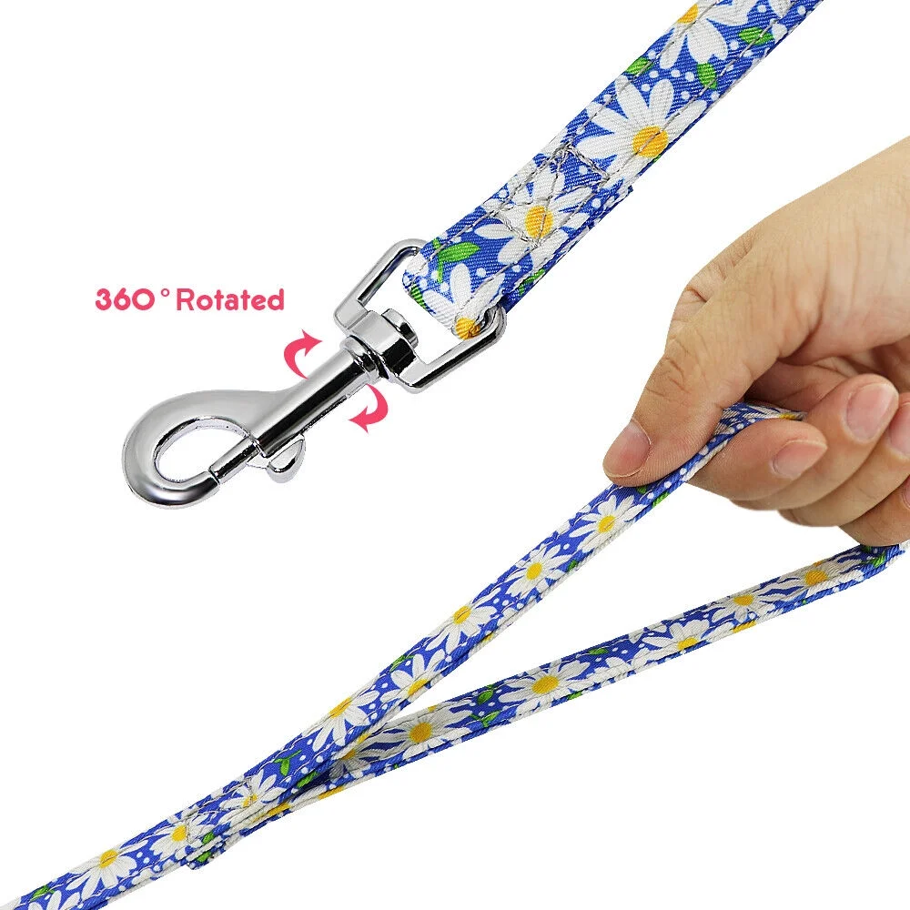 Floral Small Dog Harness and Leash Set Reflective Pet Cat Walking Vest Harnesses