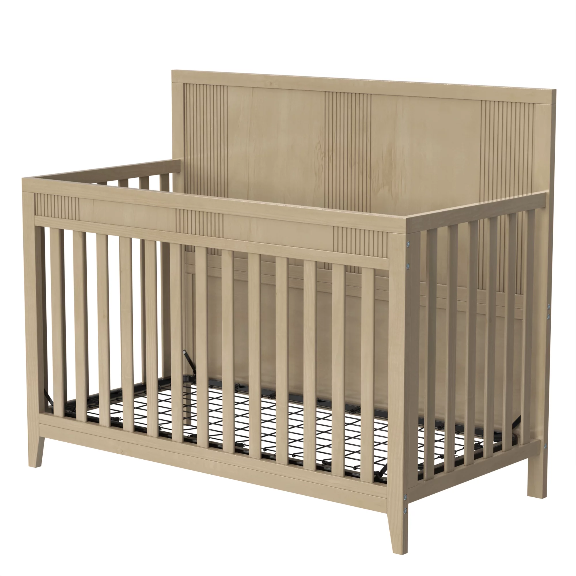 HSUNNS 4-in-1 Convertible Crib, Rustic Farmhouse Style, Certified Baby Safe Crib, Converts from Baby Crib to Toddler Bed, Daybed, and Full-Size Bed, 3 Adjustable Mattress Heights, Natural Wood