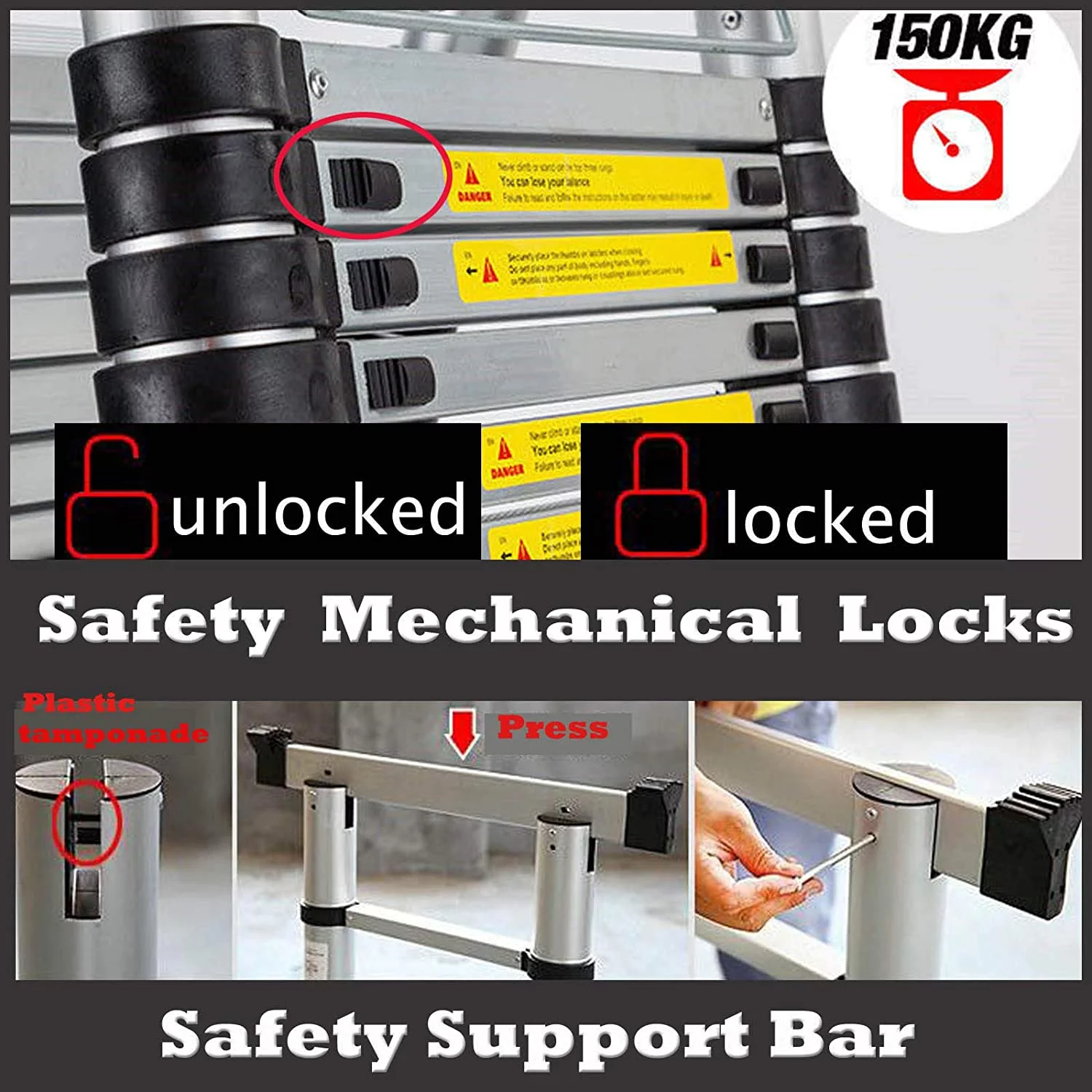 Telescopic Ladder 16.5Ft 5M Multi-Purpose Aluminium Telescoping a-Frame Folding Ladder Extension Extendable 330lb Load Capacity EN131 Standard