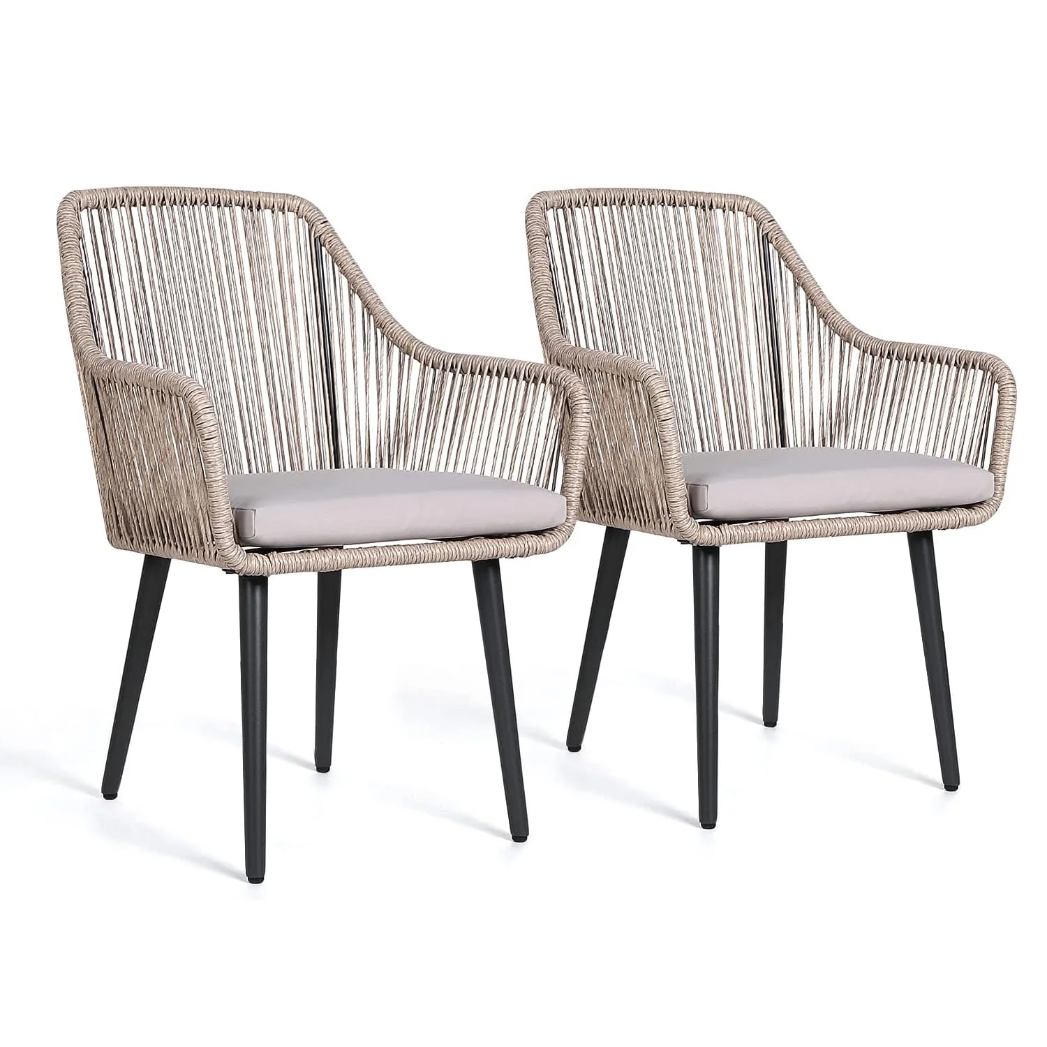 JOIVI Patio Wicker Chairs, 2 Pieces Outdoor Dining Chairs, All Weather Rattan Armchairs with Cushions, Indoor/Outdoor for Outside Lawn, Garden, Backyard, Tan