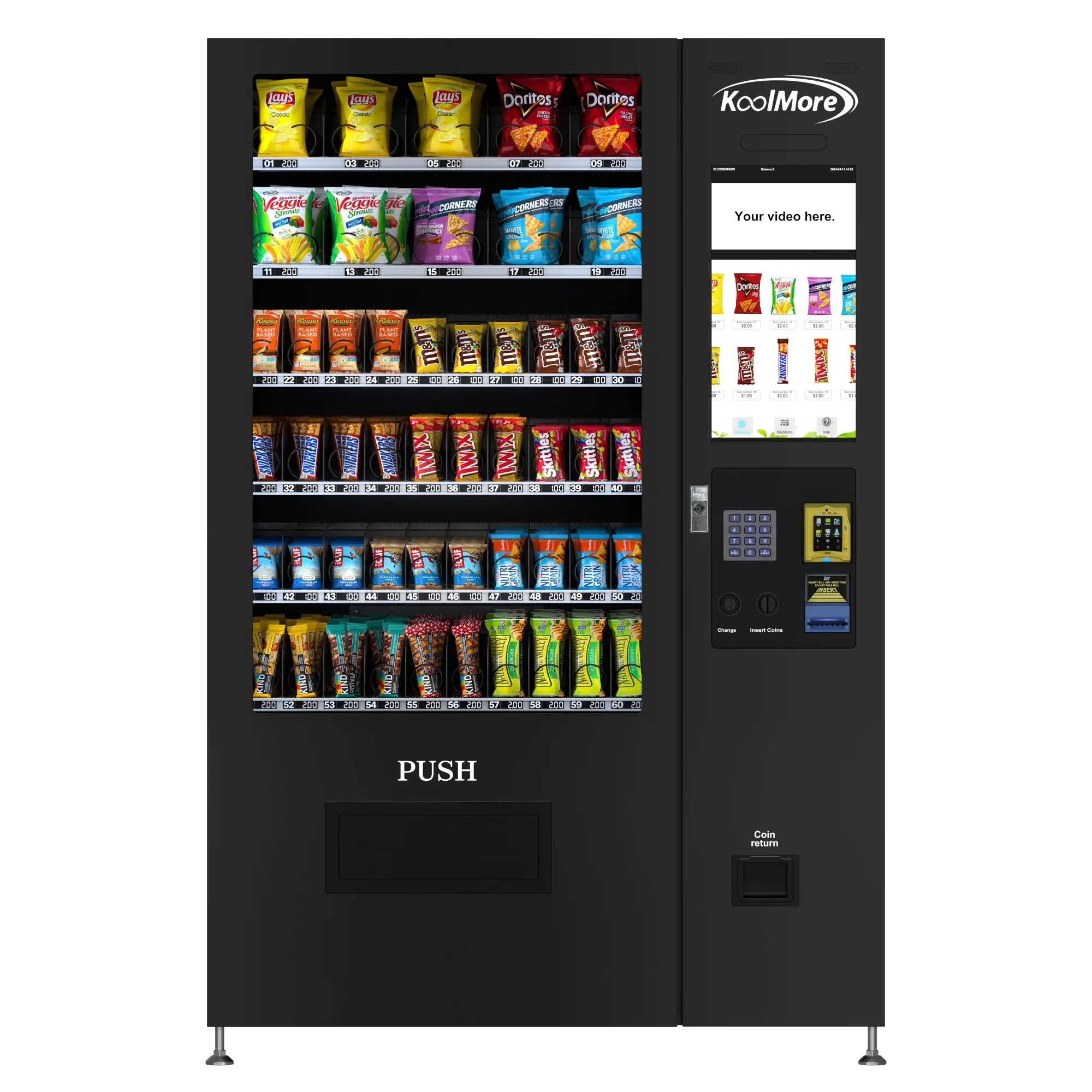 Non-Refrigerated Snack Vending Machine with 60 Slots, Credit Card Reader, and Bill acceptor with 22 Inch Touch Screen in Black (KM-VMNT-50-BR)