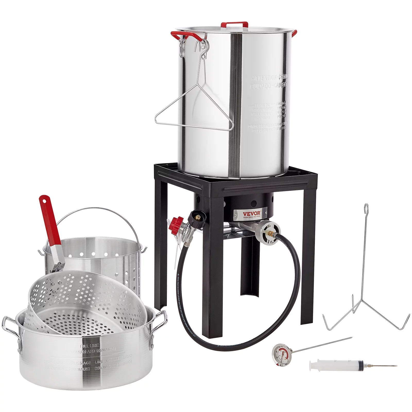 SKYSHALO Turkey Fryer Kit, 2-in-1 30QT Aluminum Turkey Deep Fryer & 10QT Fish Fryer Kit w/Baskets & Stand, 54000 BTU Burner Propane Gas Boiler, Thermometer, Marinade Injector for Outdoor Cooking
