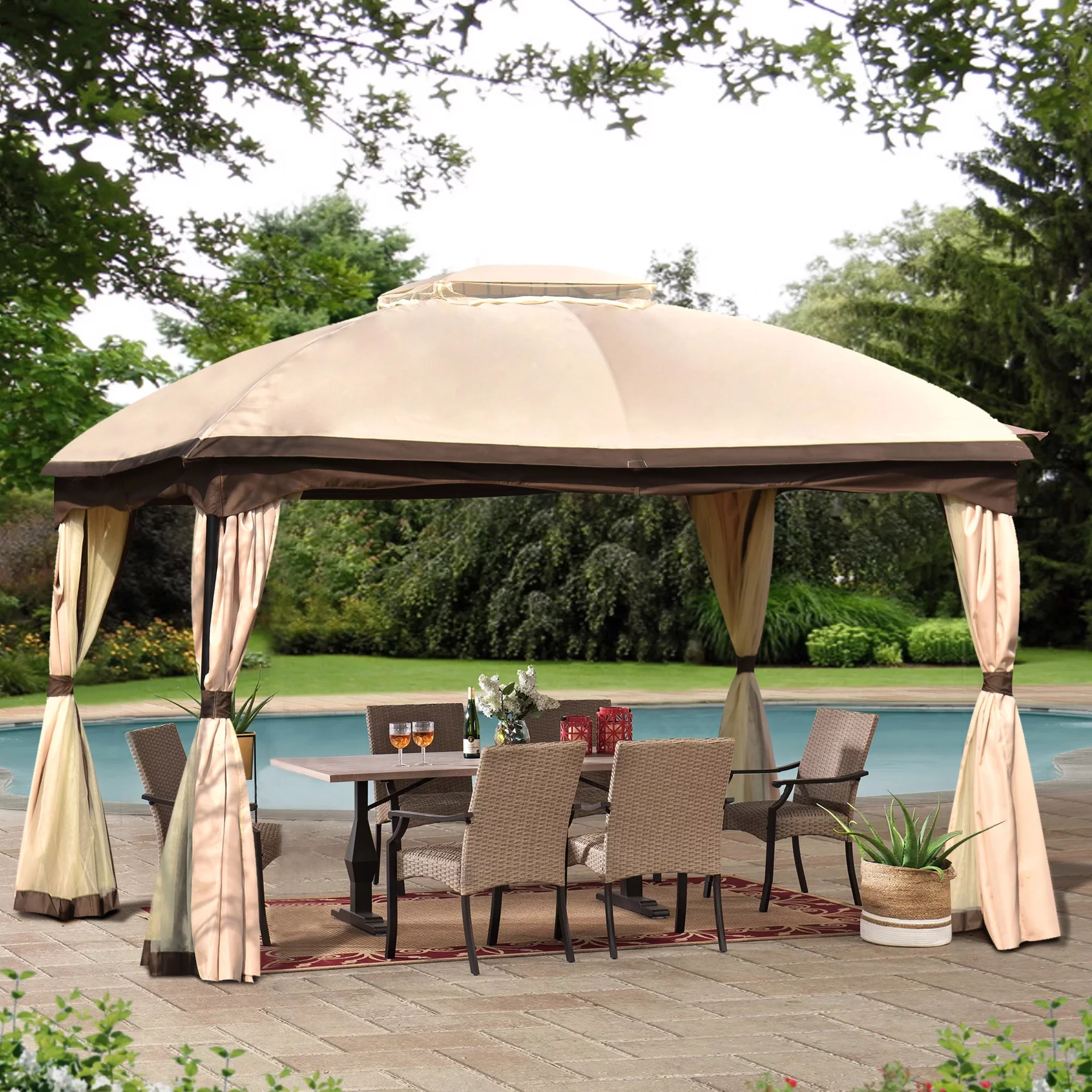 Patio Outdoor Gazebo - Double Roof Canopy with Mosquito Netting | 9.8 Ft. W x 11.8 Ft. D
