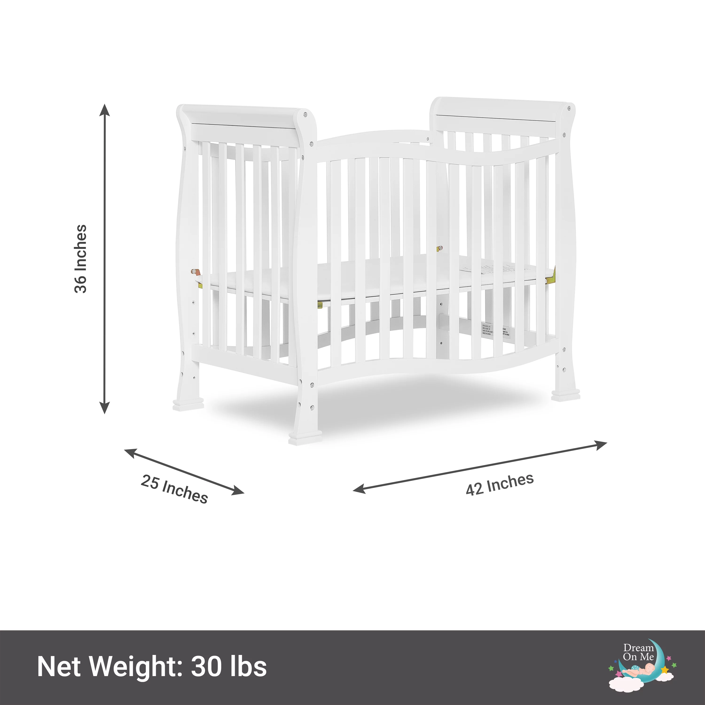 Dream On Me Piper 4-in-1 Convertible Mini Crib, White