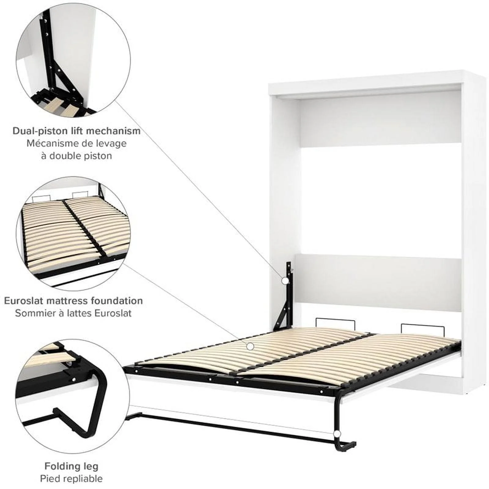 Atlin Designs 4 Piece Full Wall Bed Set in White and Gray
