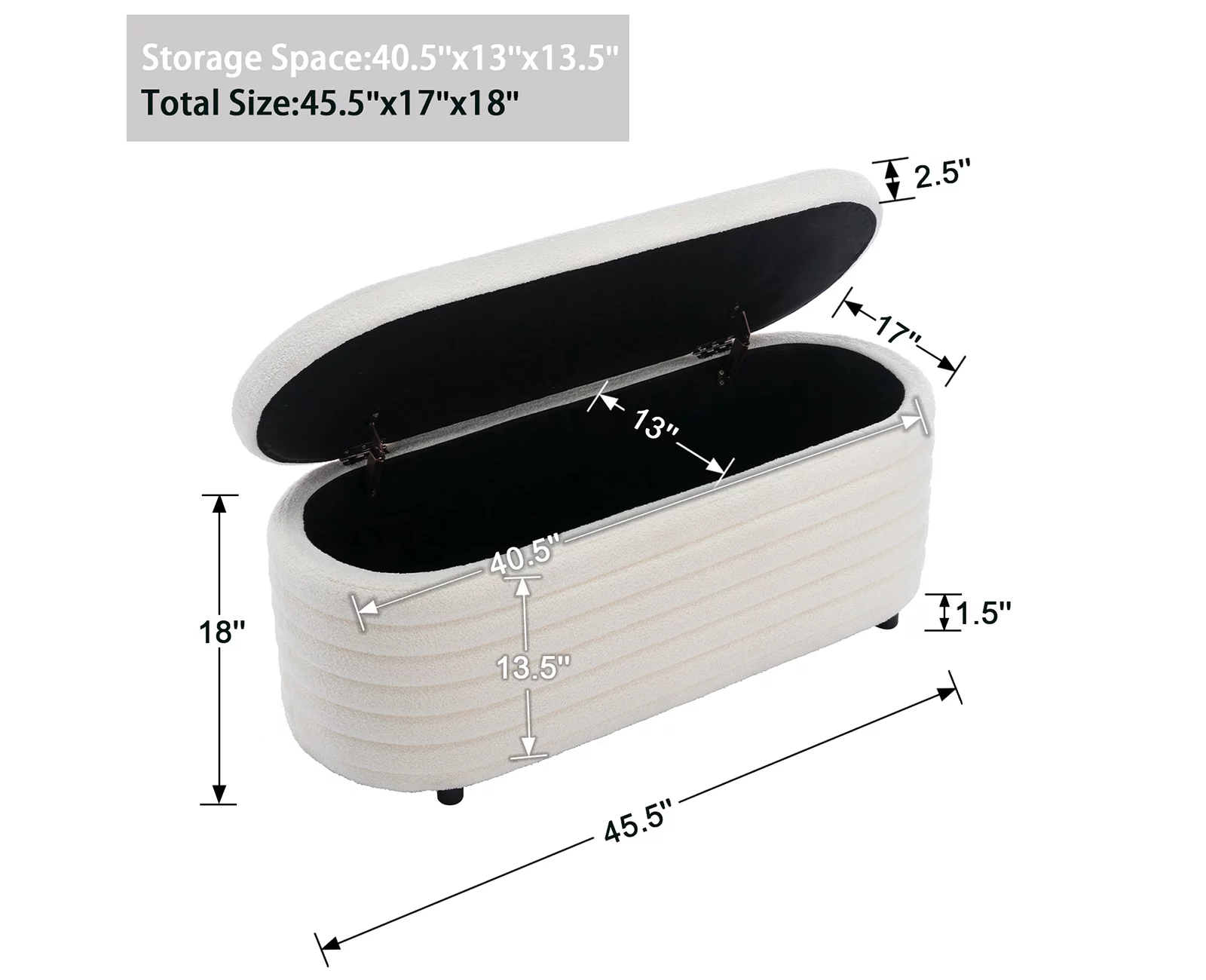 Guyou Storage Ottoman Bench, Upholstered Faux Fur Modern End of Bed Stool Entryway Bench with Safety Hinges for Bedroom Living Room Hallway, White