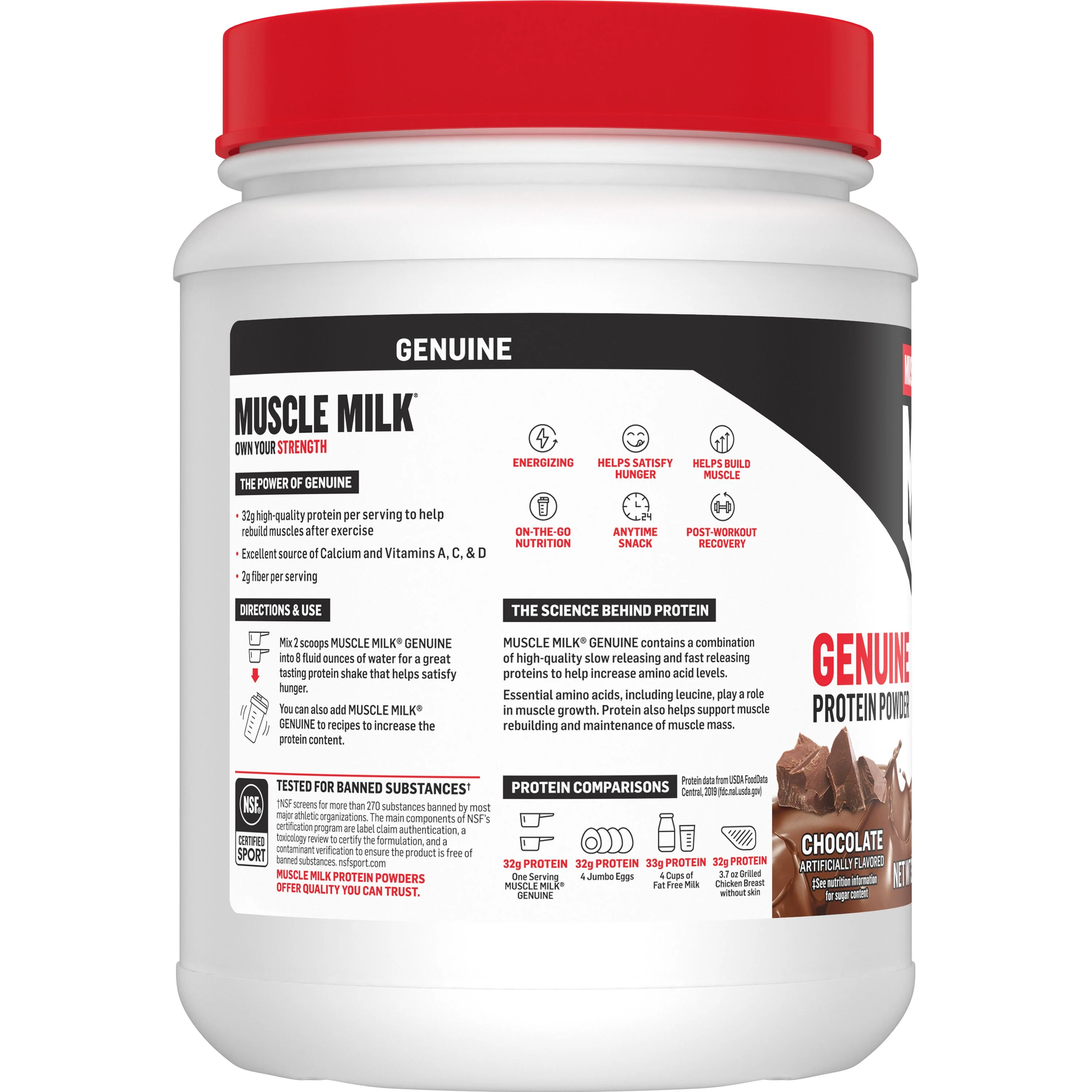 Muscle Milk Genuine Protein Powder, Chocolate, 1.93 Pound, 12 Servings