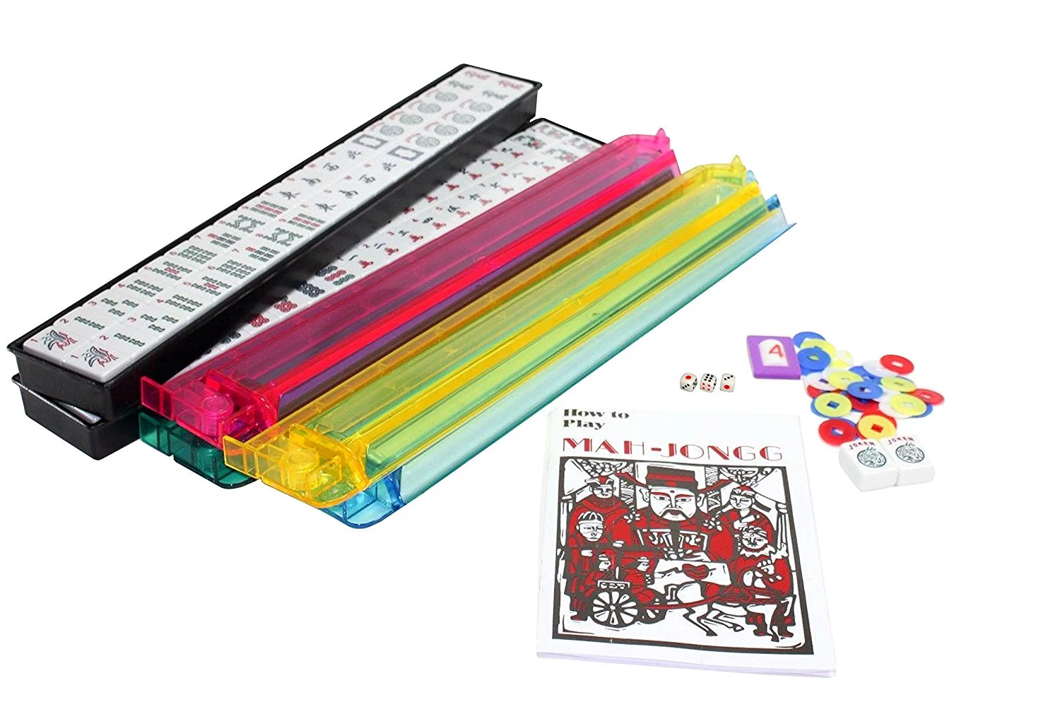 American Mahjong Set with 4 PUSHERS / RACKS COMBO in ALUMINUM CASE (WESTERN Mah jongg 166 Tiles)
