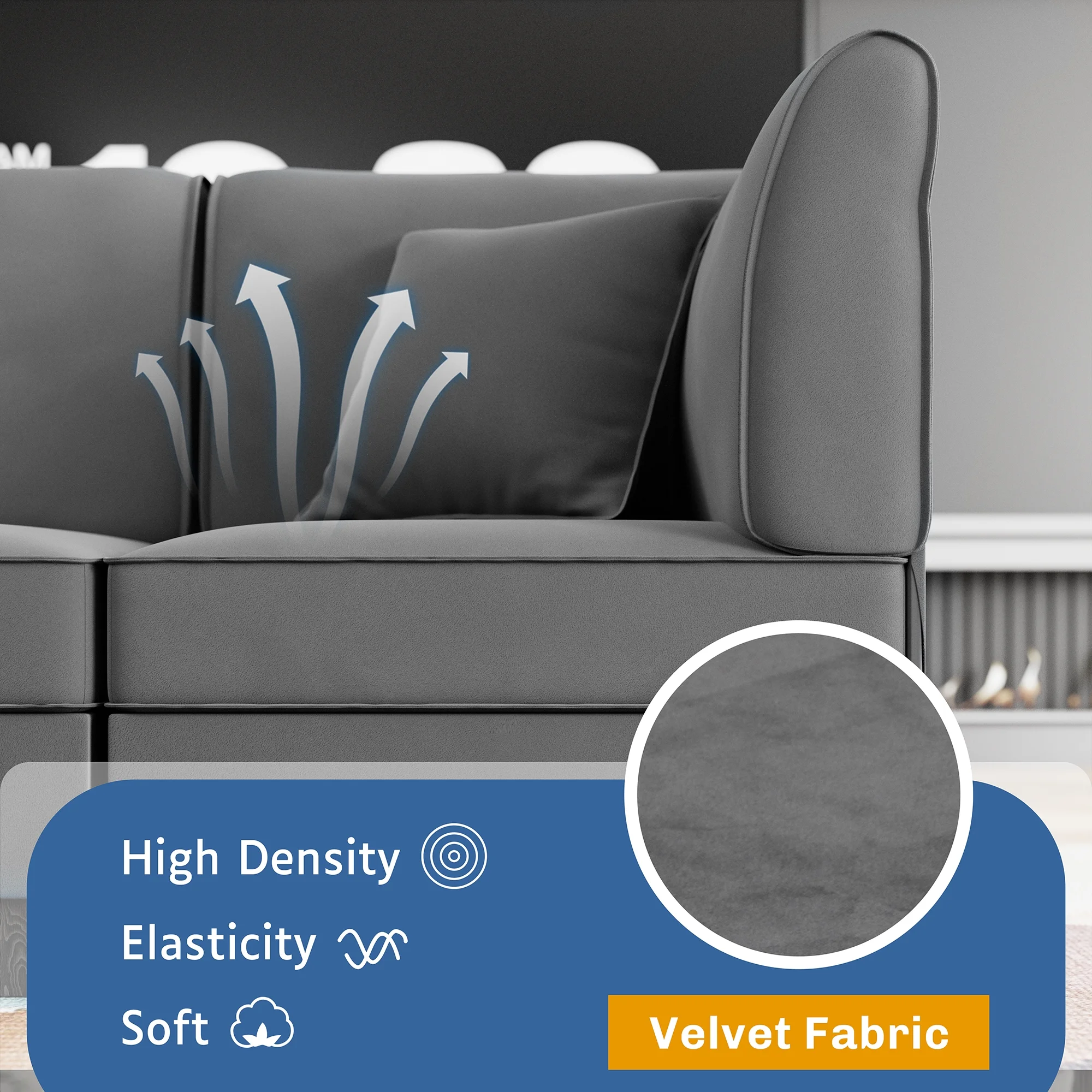 Walsunny Modular Sectional Sofa with Reversible Chaise, U-Shape Convertible Sectional Walsunny Couch with 6 Seats, Velvet Modern Sleeper with Ottomans