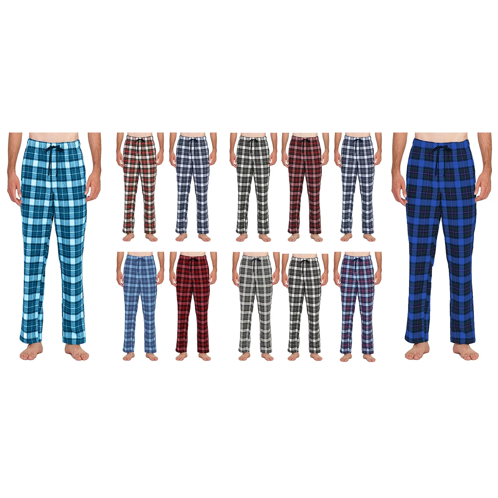 2-Pack: Mens Soft 100% Cotton Flannel Plaid Lounge Pajama Sleep Pants