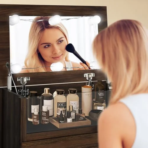 LNboomLife Dresser for Bedroom  4 Drawer Dresser with Mirror and Lights  Modern Tall Chest of Drawers with  Organizer for Small Space  Bedroom  Entryway  Living Room (White)