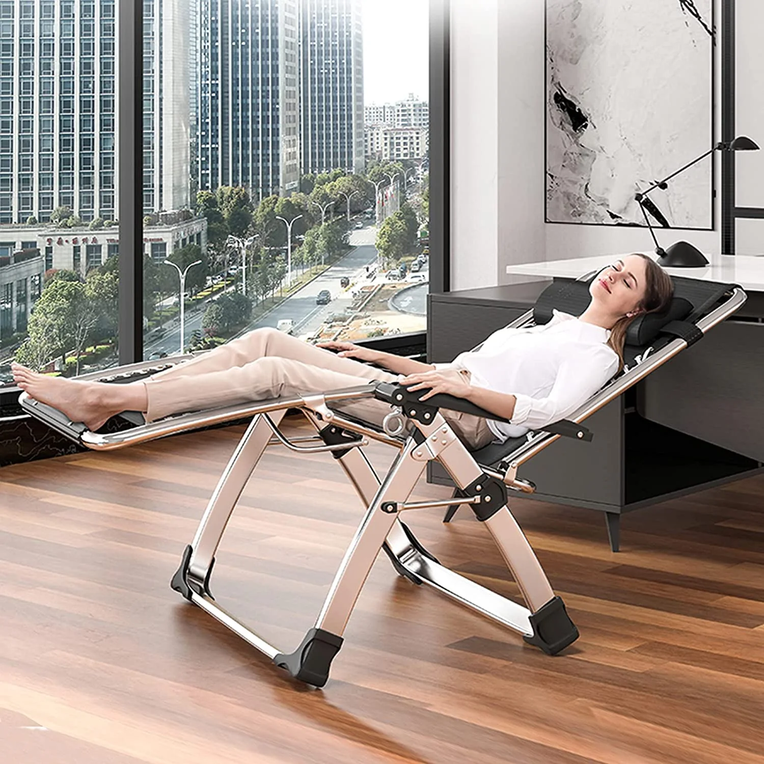 Slsy Zero Gravity Chair with with 2 Sided Cushion & Headrest, Lawn Recliner, Reclining Patio Lounger Chair, Folding Portable Chaise with Cup Holder