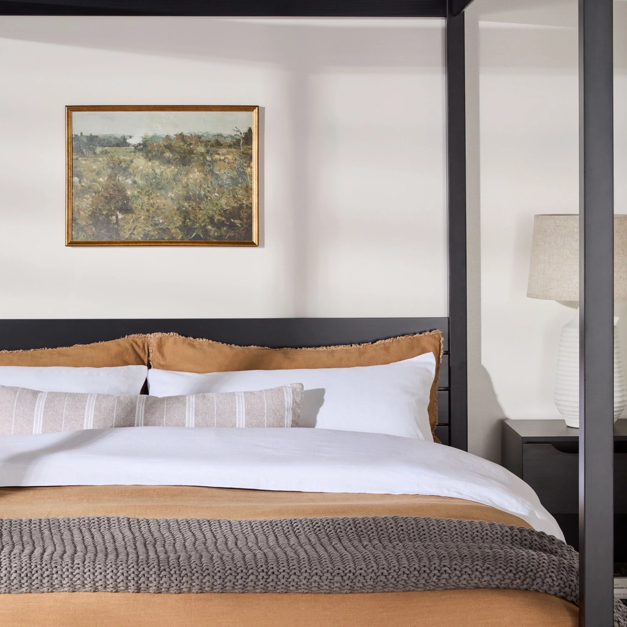 Walker Edison Minimalist Solid Wood King-Size Canopy Bedframe, Black