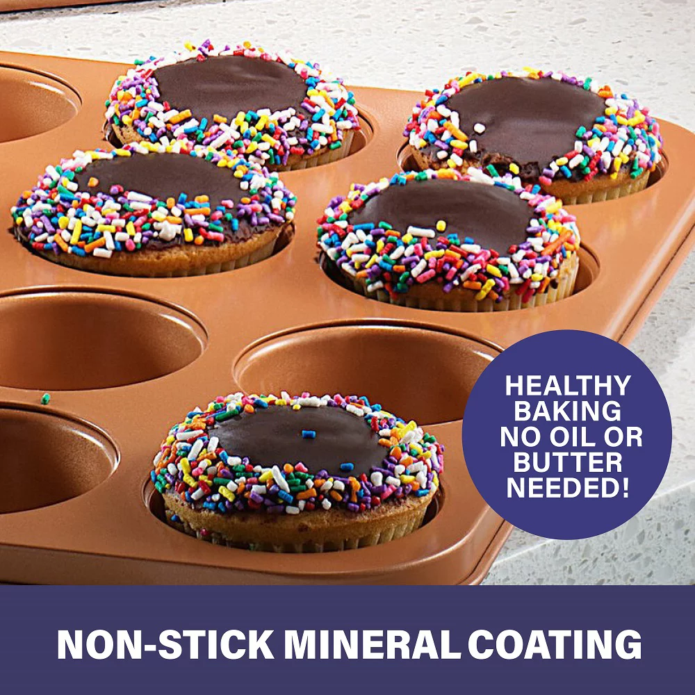 Gotham Steel 12 Cup Nonstick Aluminum Muffin Pan, 1 in Diameter Cups