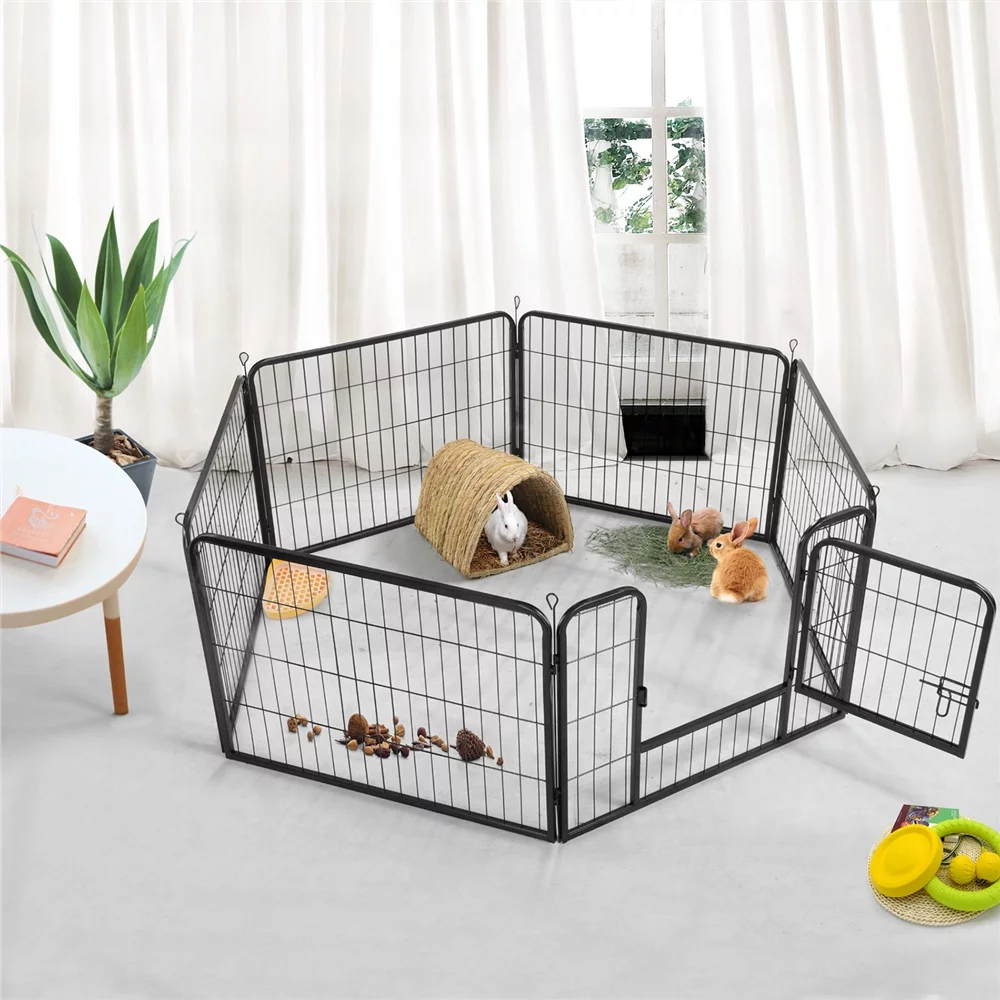 Topeakmart 6 Panels Heavy Duty Pet Playpen Dog Exercise Pen Cat Fence, 23.6''H, Black