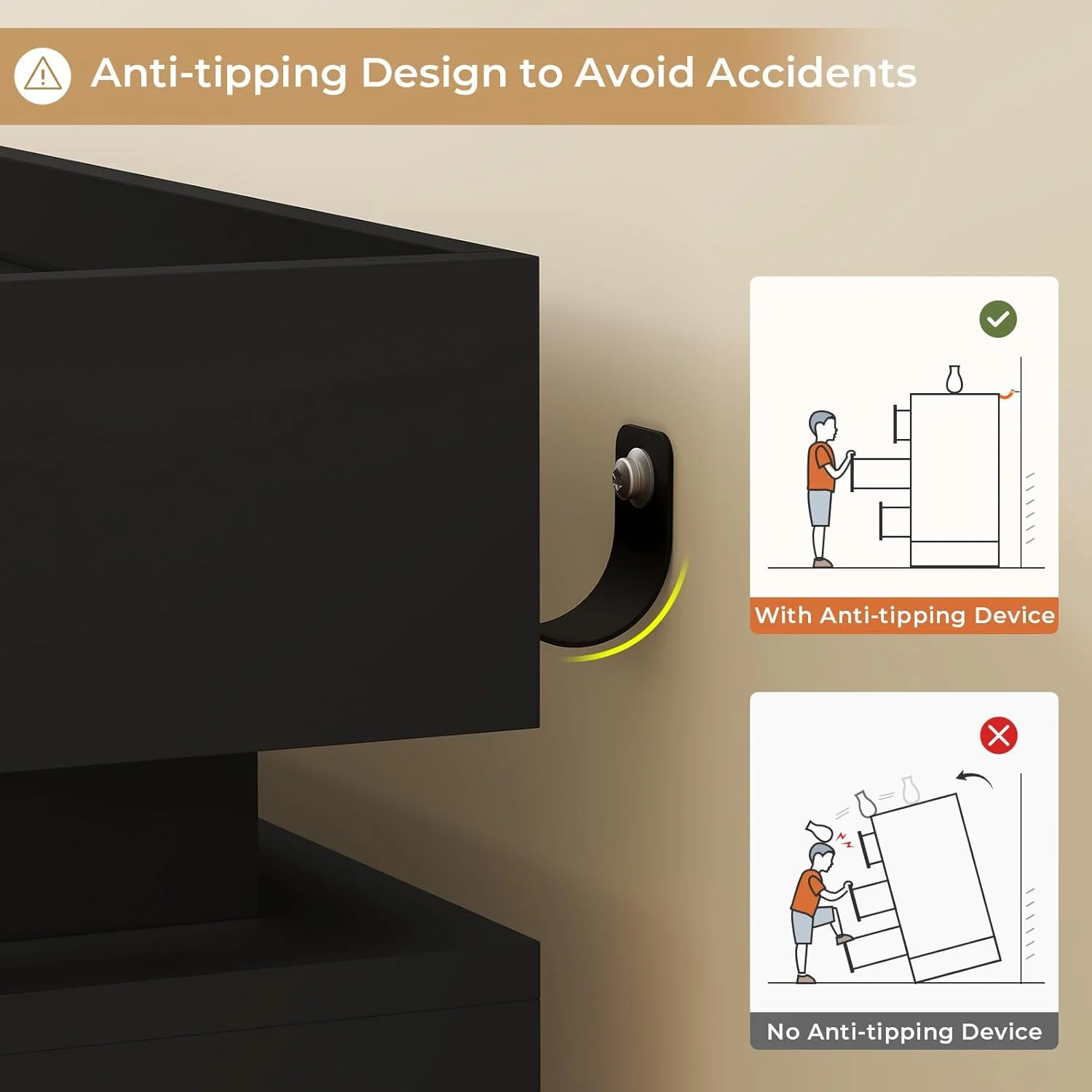 LED Dresser Black Chest of Drawers for Bedroom with 6 Drawers, Double Dresser with Pull-Out Trays for Living Room Entryway