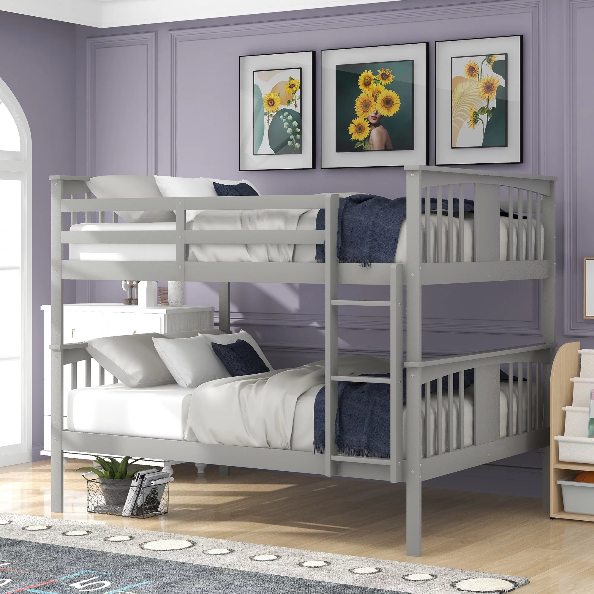 Full-Over-Full Bunk Bed with Ladder and Guard Rail, Pine Wood Frame for Kids, Teens, Boys and Girls, No Box Spring Needed