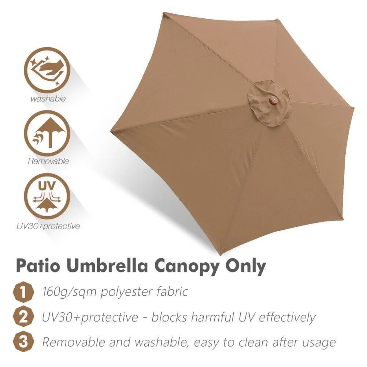 WSYW 10 FT Umbrella Canopy Replacement 8 Ribs Outdoor Patio Table Market Yard Top Cover (Canopy Only) Black