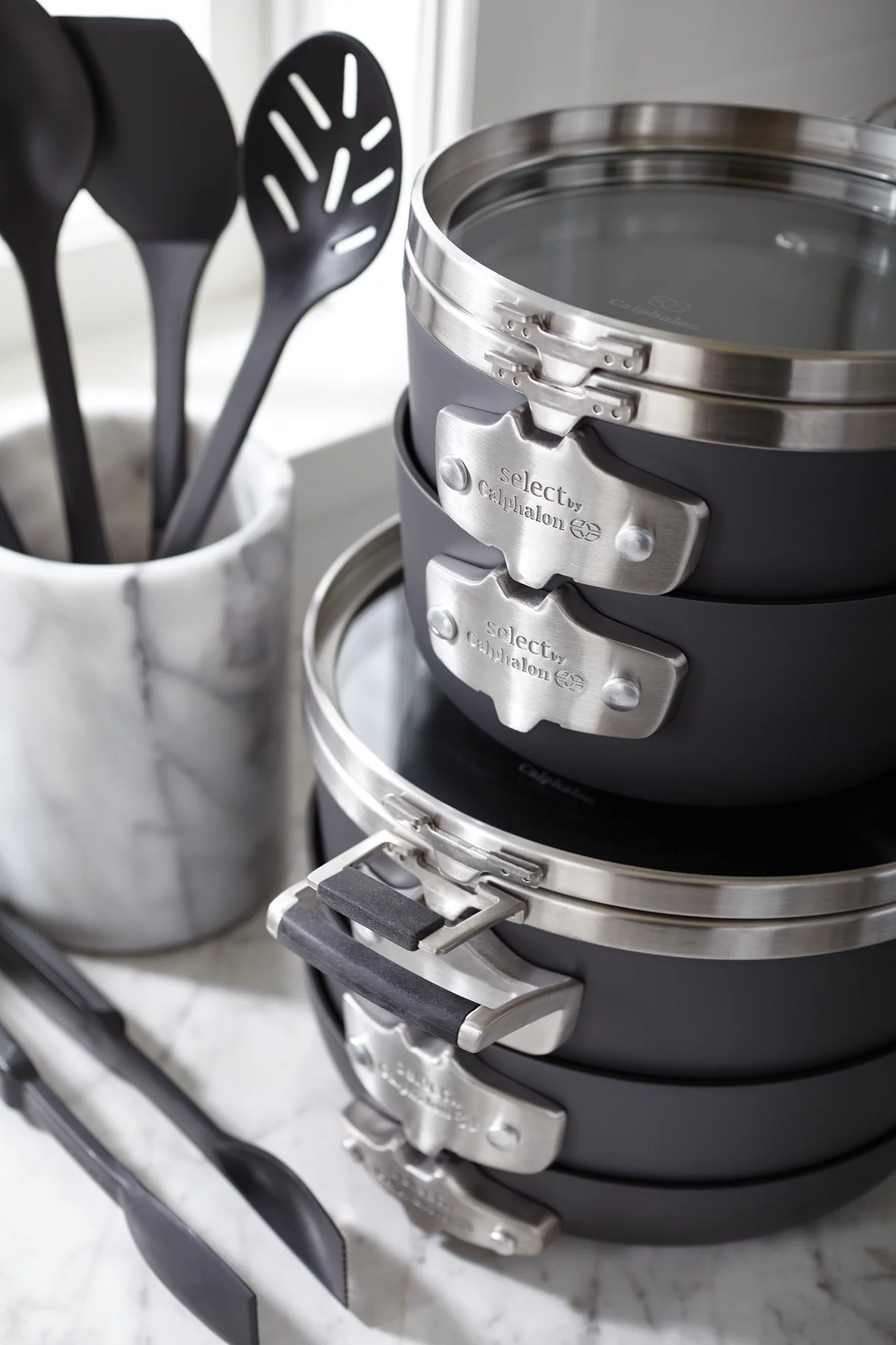 Select by Calphalon Space-Saving Hard Anodized Nonstick Pots and Pans, 14-Piece Cookware and Utensil Set