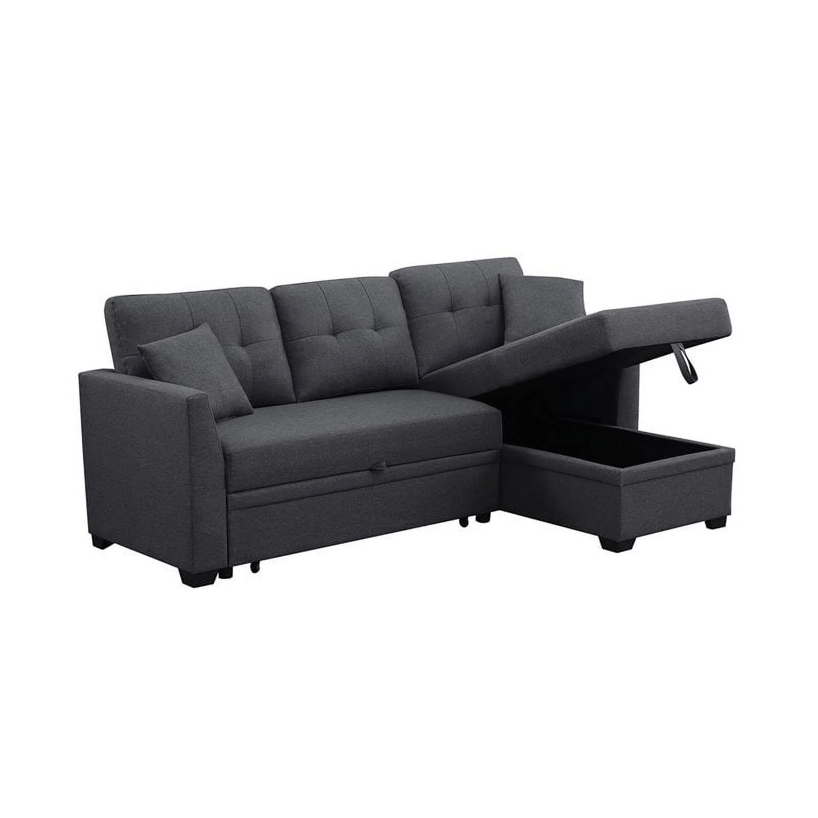 Pemberly Row 3-Seat Fabric Sleeper Sectional Sofa with Storage in Dark Gray