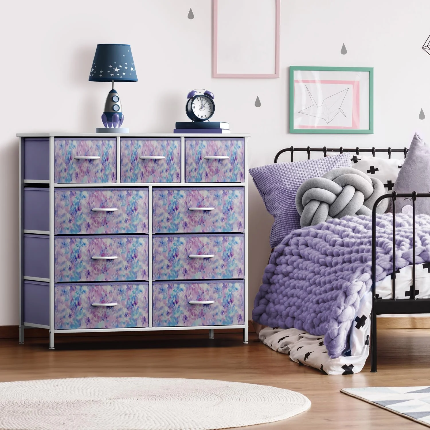Sorbus Large 9 Drawer Dresser for Kids Bedroom, Tie-Dye Colors