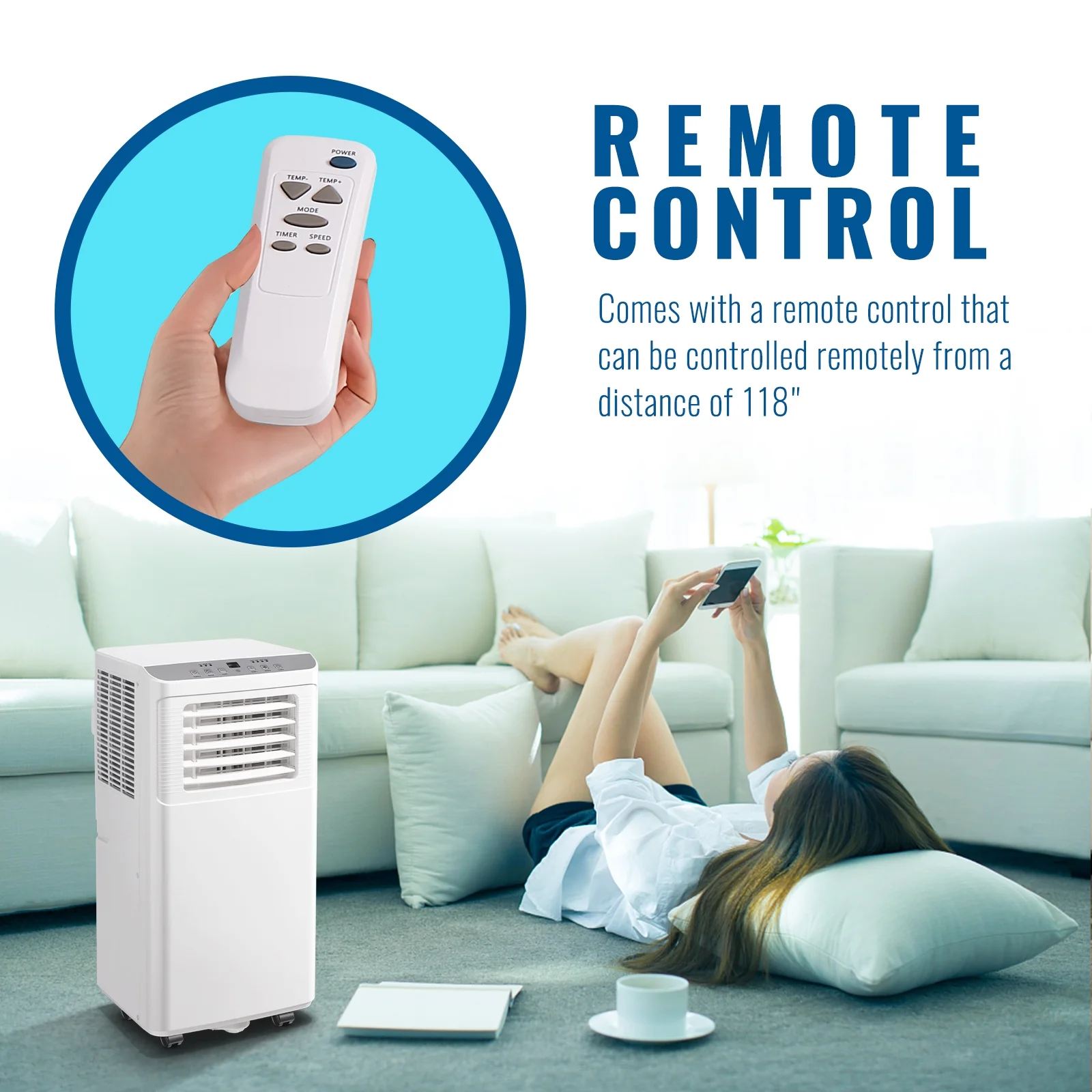 WANAI Compact Air Conditioner 8000 BTU AC Unit Dehumidifier Fan 3-in-1, Room Up to 250 Sq.ft White