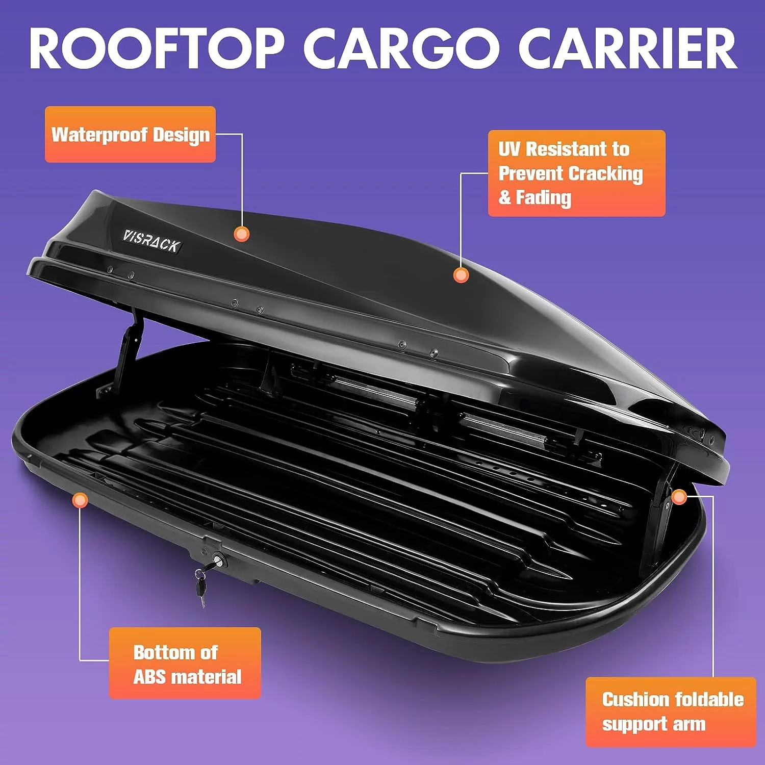 Large Hard Shell Carriers Rooftop Cargo Box with Key Lock 62 (L) x 31 (W) x 15(H) 15 Cubic Feet, Waterproof Heavy Duty Universal Roof Rack Tool-Free Install, Black