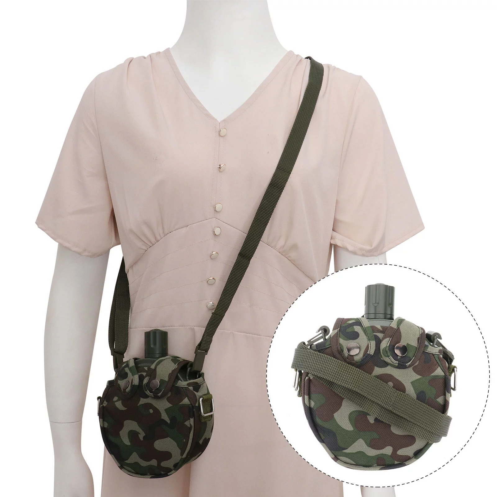 1 Set Portable Camping Canteen Compact Stainless Steel Canteen Water Bottle