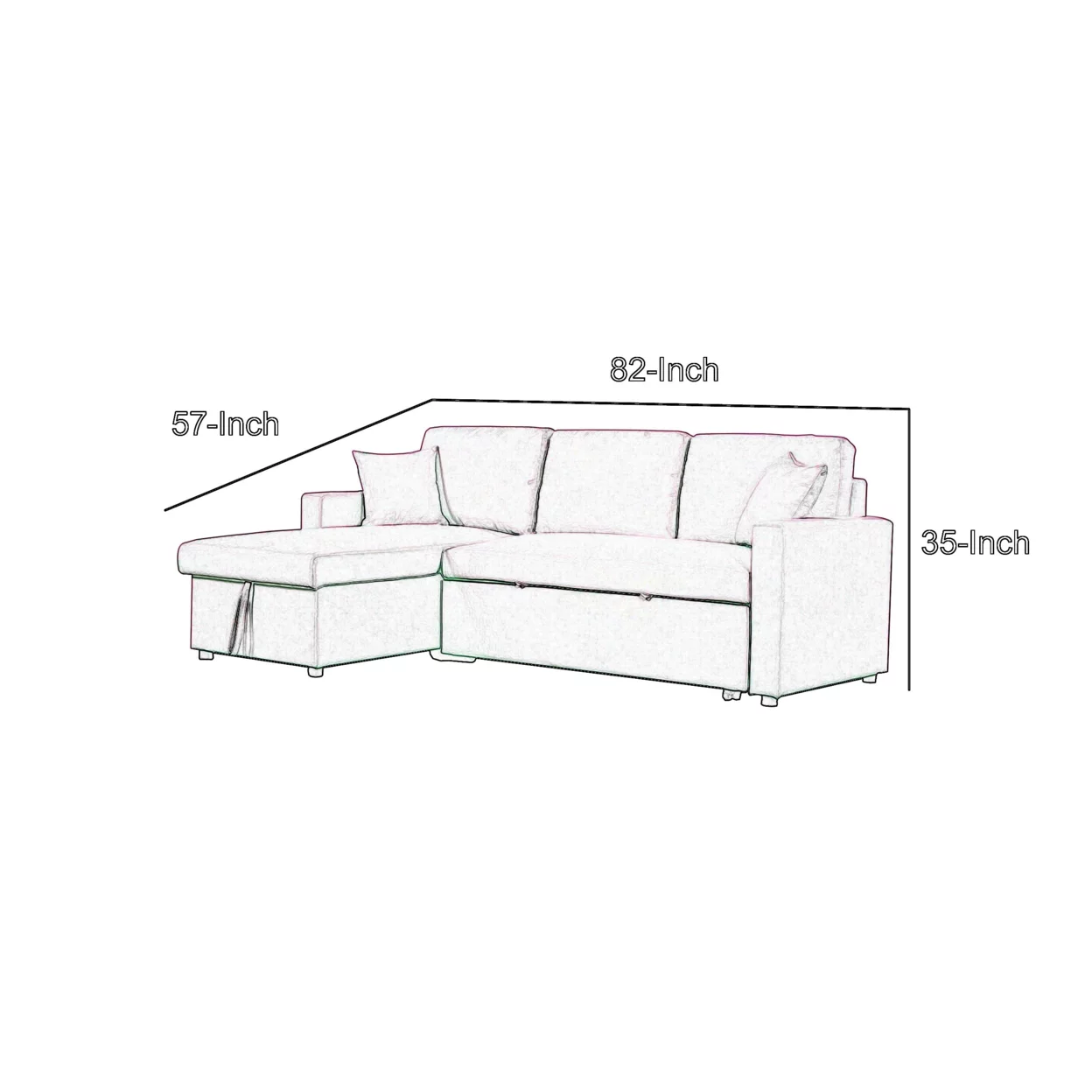 Kip 82 Inch Modern Sleeper Sectional Sofa Bed with Storage Chaise, Black - Saltoro Sherpi