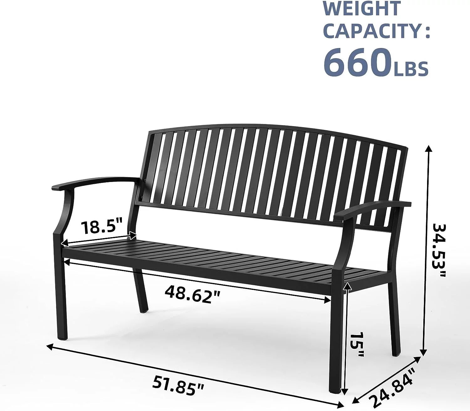 Efurden Garden Bench, Aluminum Outdoor 2-Person Patio Bench,  Rot-Proof Waterproof for Garden Porch Park Balcony, Dark Grey