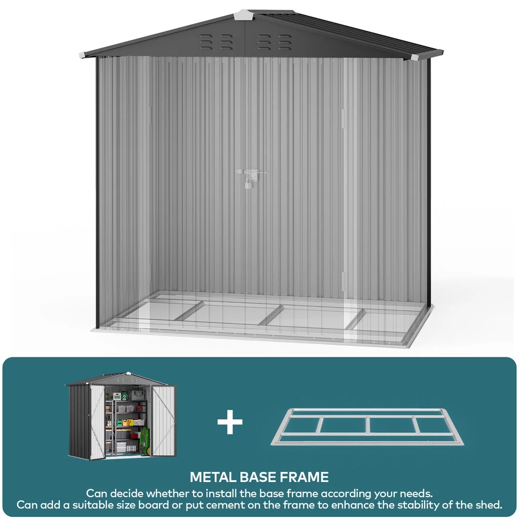 Aiho 8' x 6' Shed, Outdoor Storage Shed with Metal Base Frame & Air Vent & Lockable Doors for Garden and Backyard - Gray