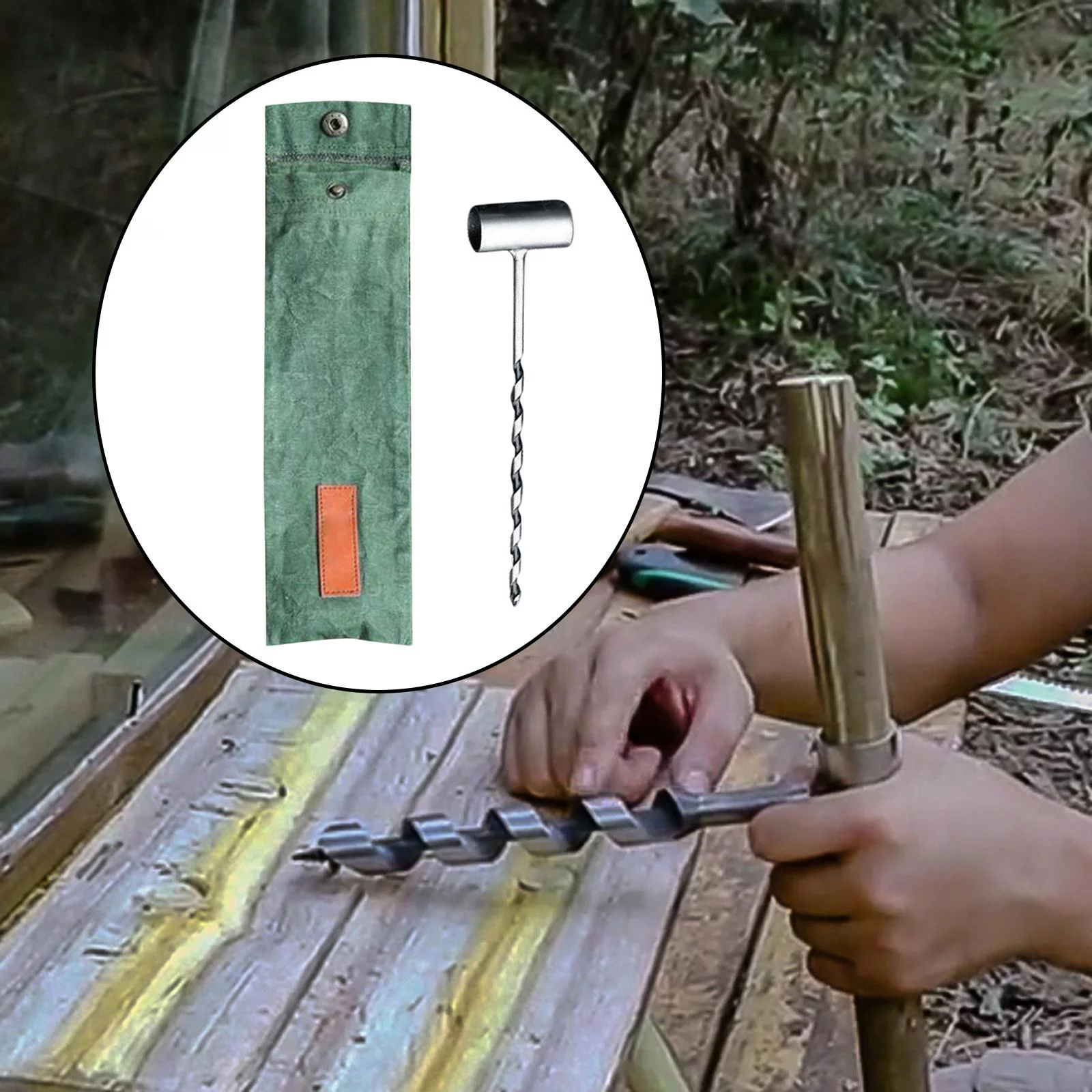 Hand Auger Wrench - Gear and Equipment Wood Drill Peg Tool Manual for Camping, Hiking and Outdoor Backpacking , Green 6mm