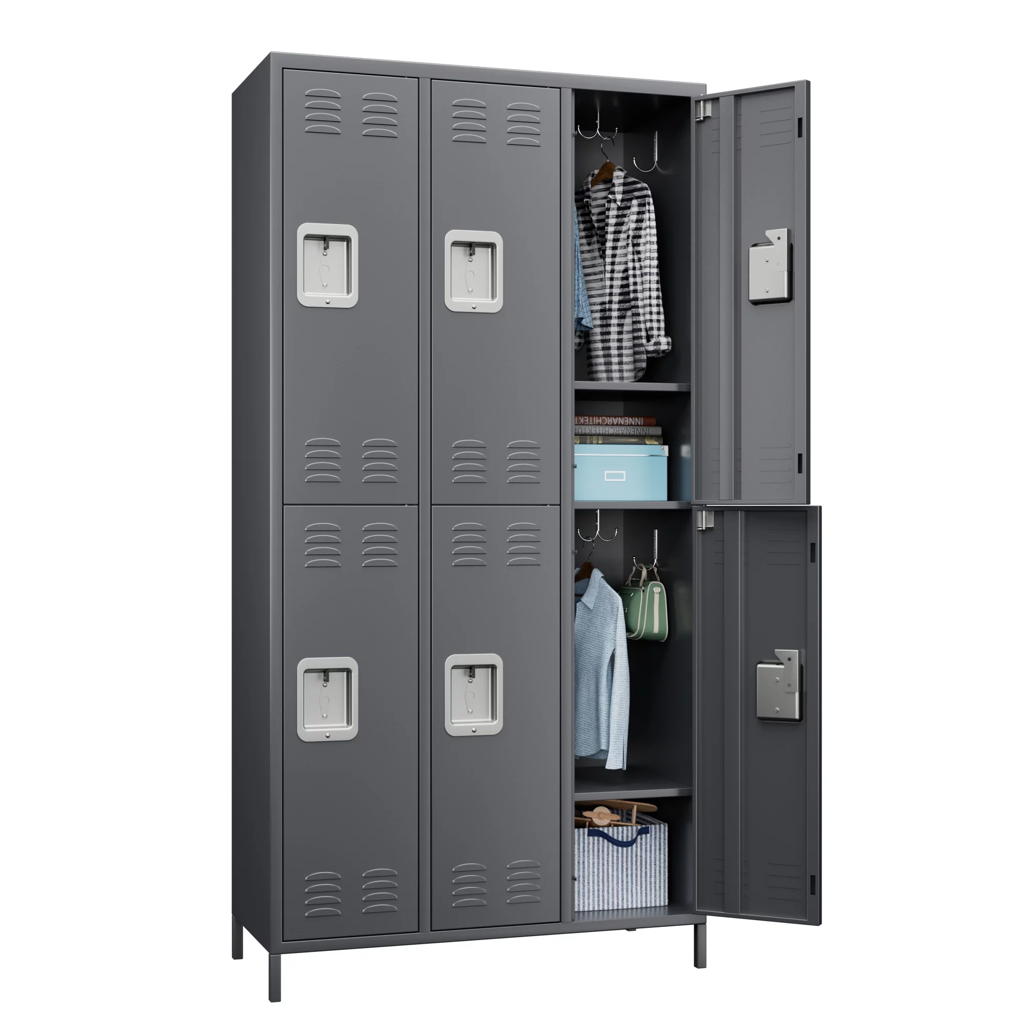 JAORD Metal Storage Locker with 6 Doors Large Steel Cabinet for Gym,Garage,Living Room,Office,School with Locking Doors
