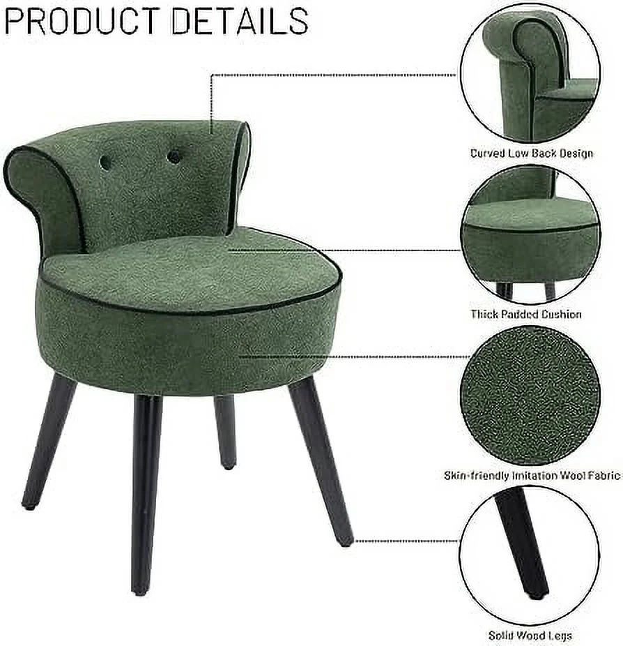 RUNFAYBIU Vanity Chairs-Armless Side  Slipper Chair with Comfortable Upholstery   Chairs with Low Curved Back  Vanity Stool with Wood Legs (Yellow/Black Trim)