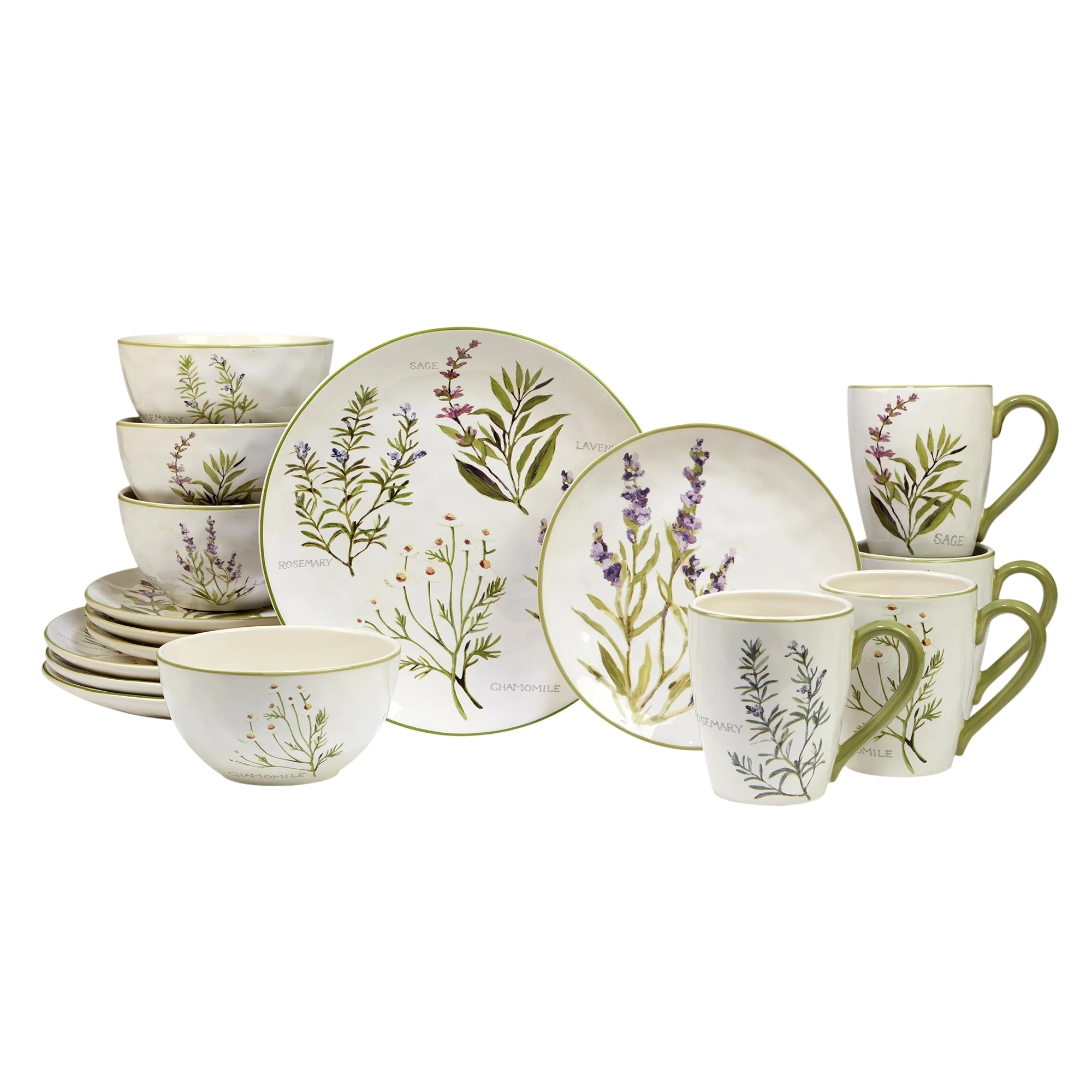 Certified International Fresh Herbs 16-Piece Dinnerware Set, Service for 4