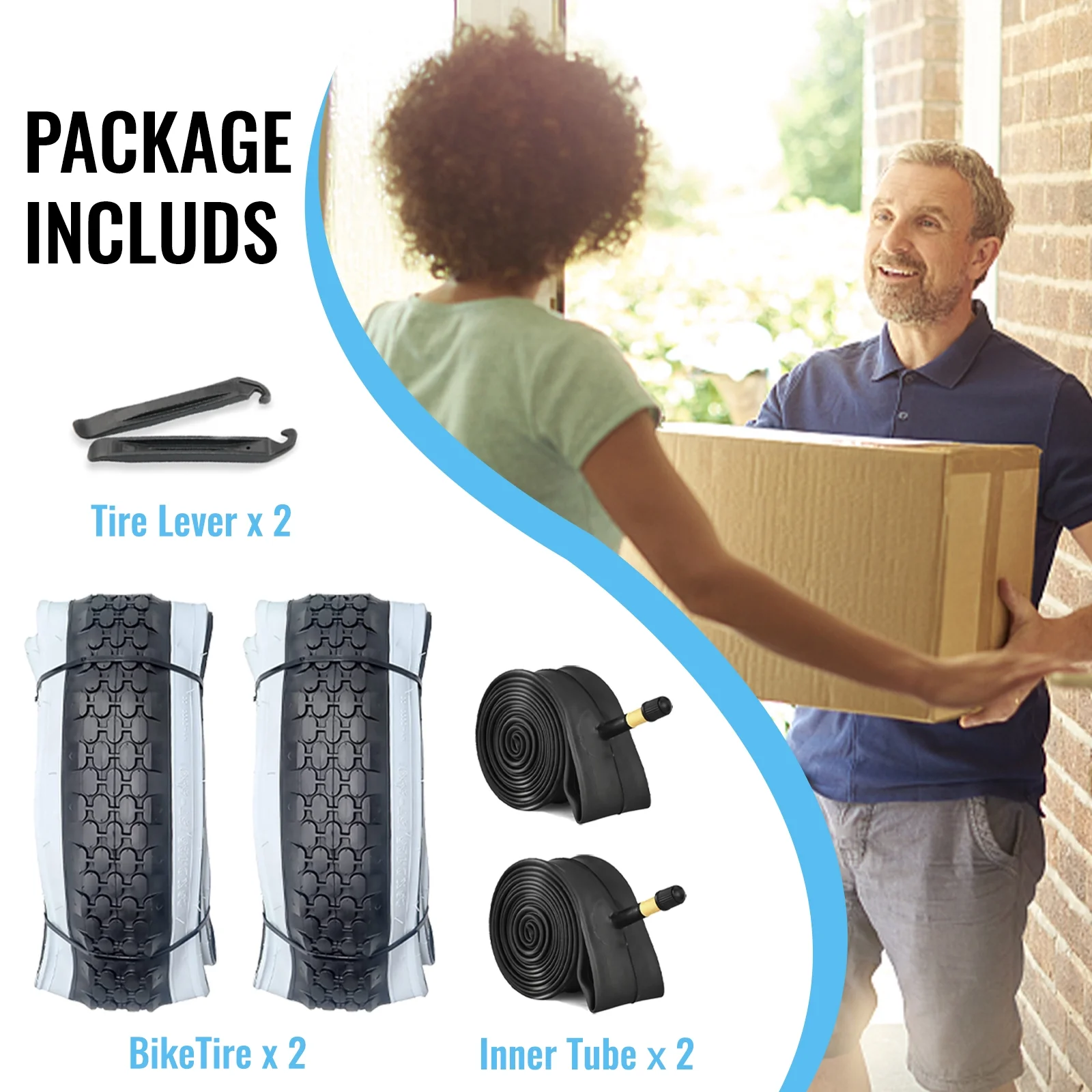 MOHEGIA Beach Cruiser Bike Tires Replacement Kit with 26 x 2.125 Inch Folding Bicycle Tires,Inner Tubes and Tire Levers (2 Packs)