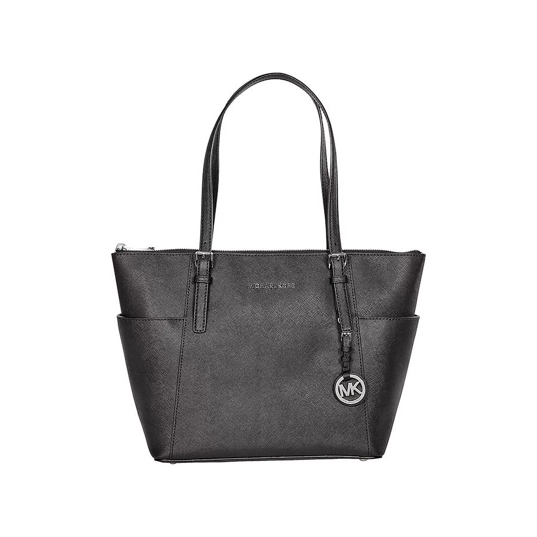MICHAEL Jet Set East West Top Zip Large Tote Black/Silver
