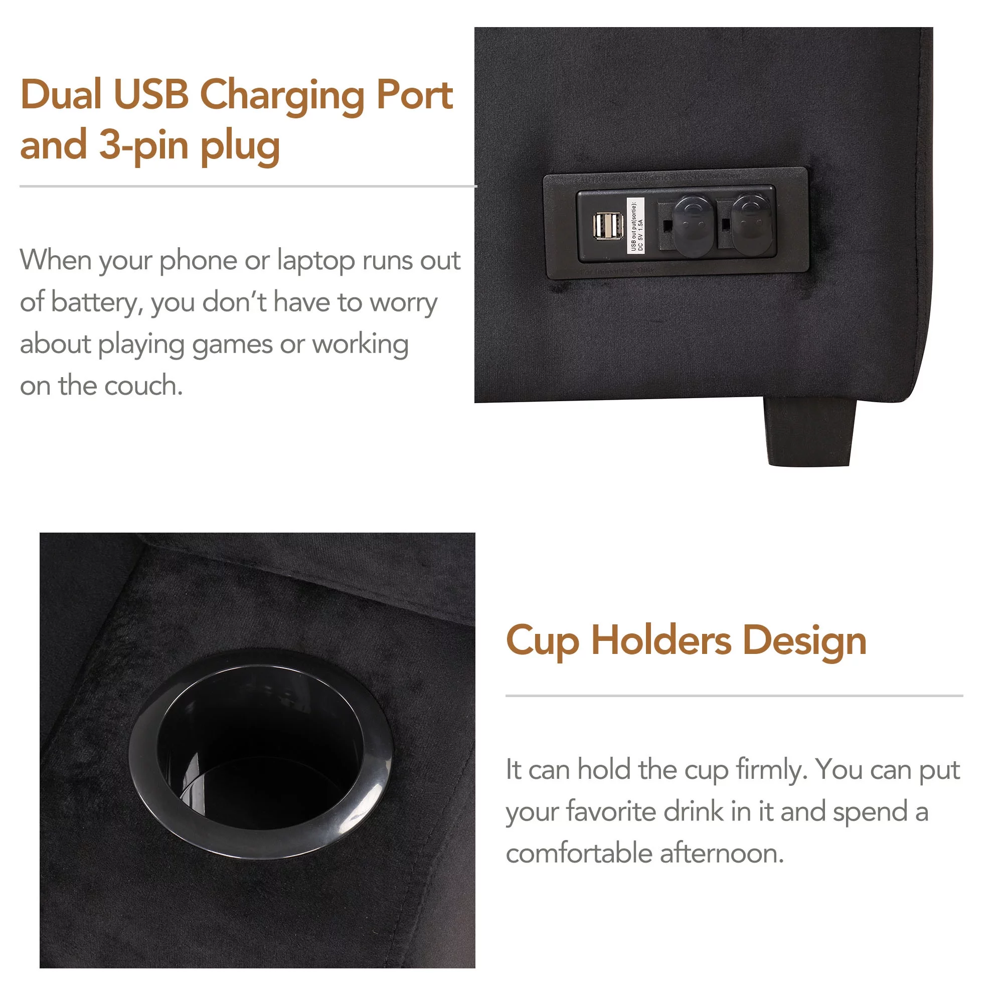 Soges Sleeper Sofa Bed 5 Seat, L Shape Sofa with Pull Out Bed Velvet Couch with USB Ports and Storage Ottoman for Living Room Bedroom, Black