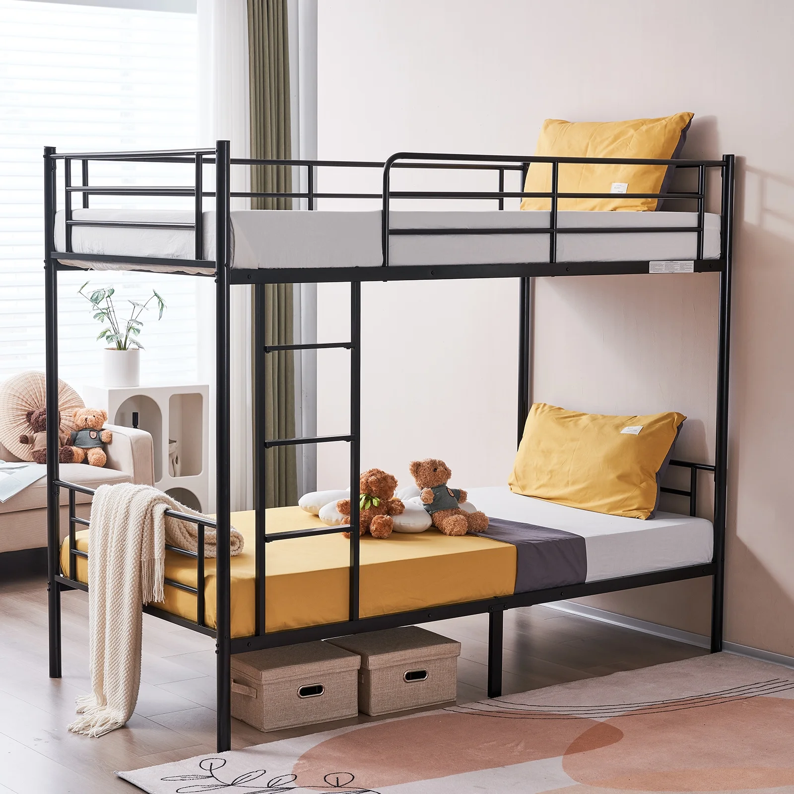 Zimtown Twin over Twin Steel Bunk Beds Frame Ladder Bedroom Dorm Room for Kids Adult Children