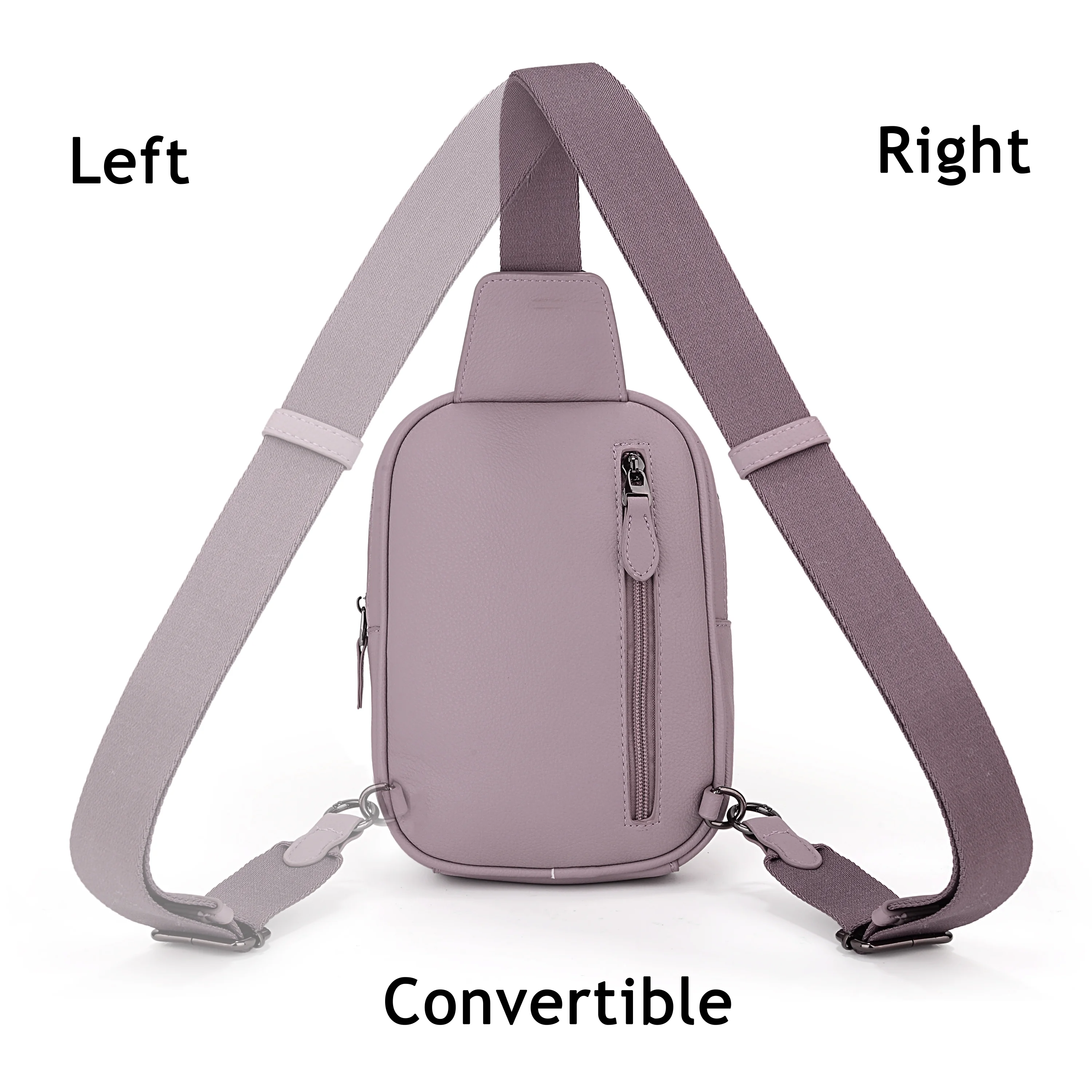 UTO Small Sling Bags for Women PU Leather Crossbody Purse Trendy Chest Bag with Adjustable Shoulder Strap for Travel(Pale Mauve)