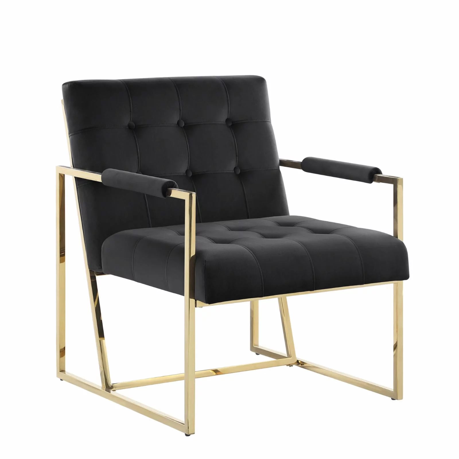 Louie Modern Velvet Tufted Arm Chair with Gold Frame