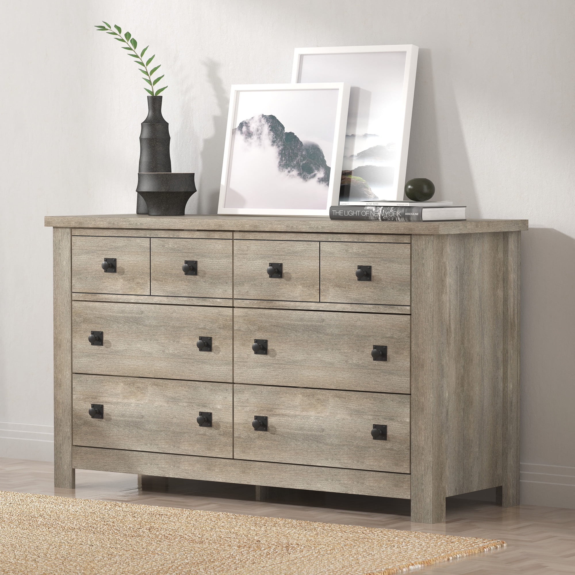 Hillsdale Addison Farmhouse 6 Drawer Dresser, Driftwood Gray