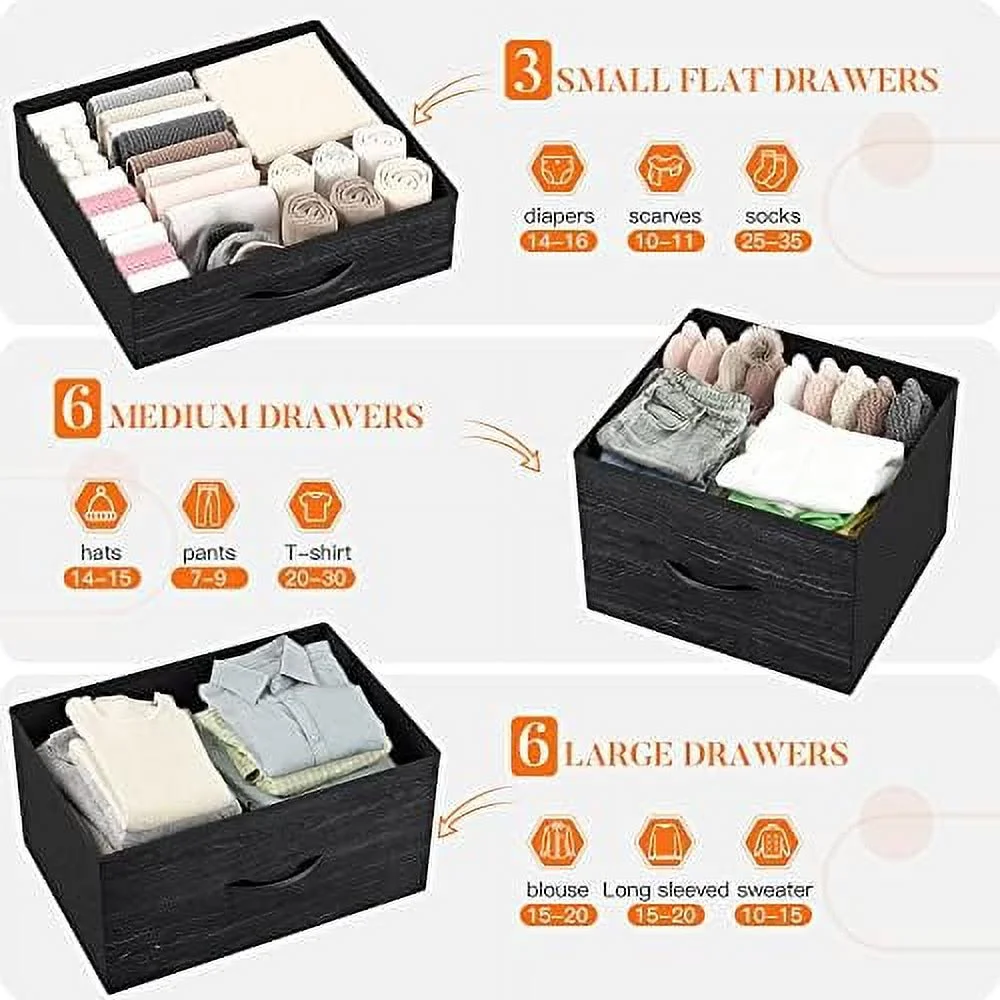 Dresser for Bedroom with 15 Drawers  Tall Dressers for Bedroom with Heavy Duty Wood and Metal  Large Bedroom Dressers & Chest of Drawers for Bedroom  Closets  Living Room  Black Wood