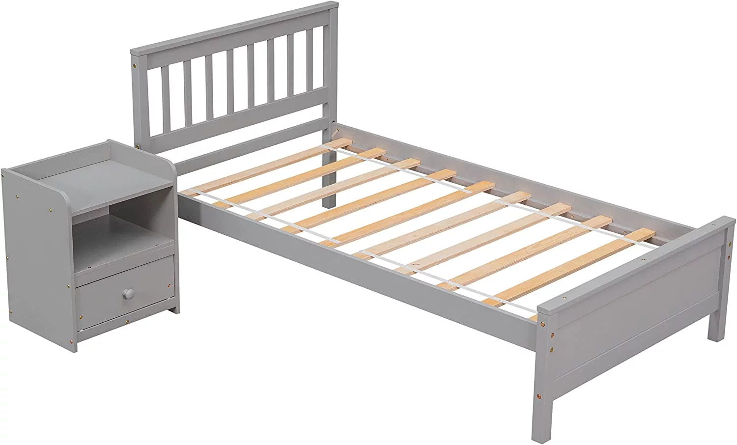 Full Bed Frame with Nightstand Full Size Bed Frame for Kids, Teens, Adults with Slats, Headboard & Footboard, Wood Full Size Platform Bed for Bedroom Small Living Space, No Box Spring Needed-White