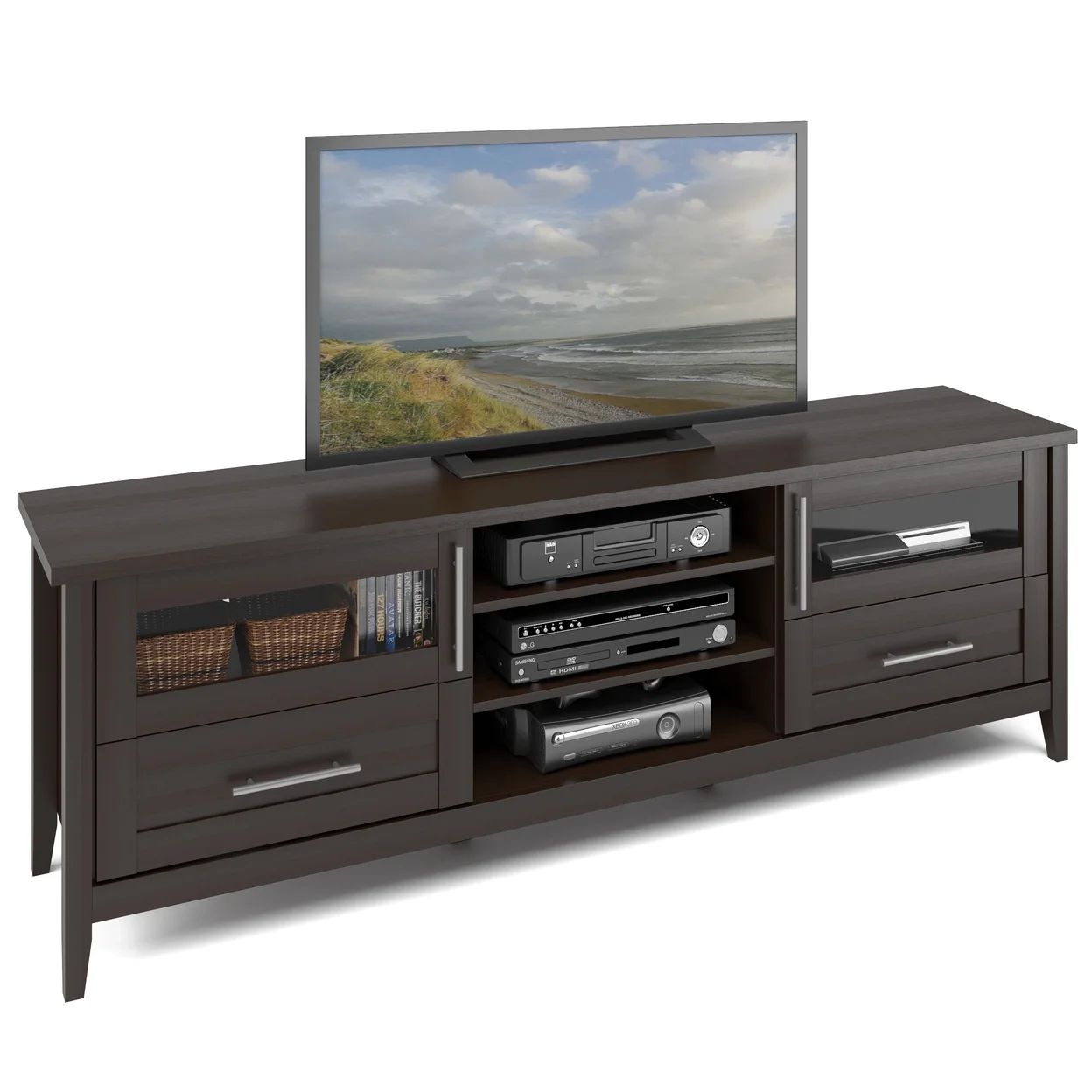 CorLiving Jackson Espresso Extra 2-Drawer TV Bench for TVs up to 80