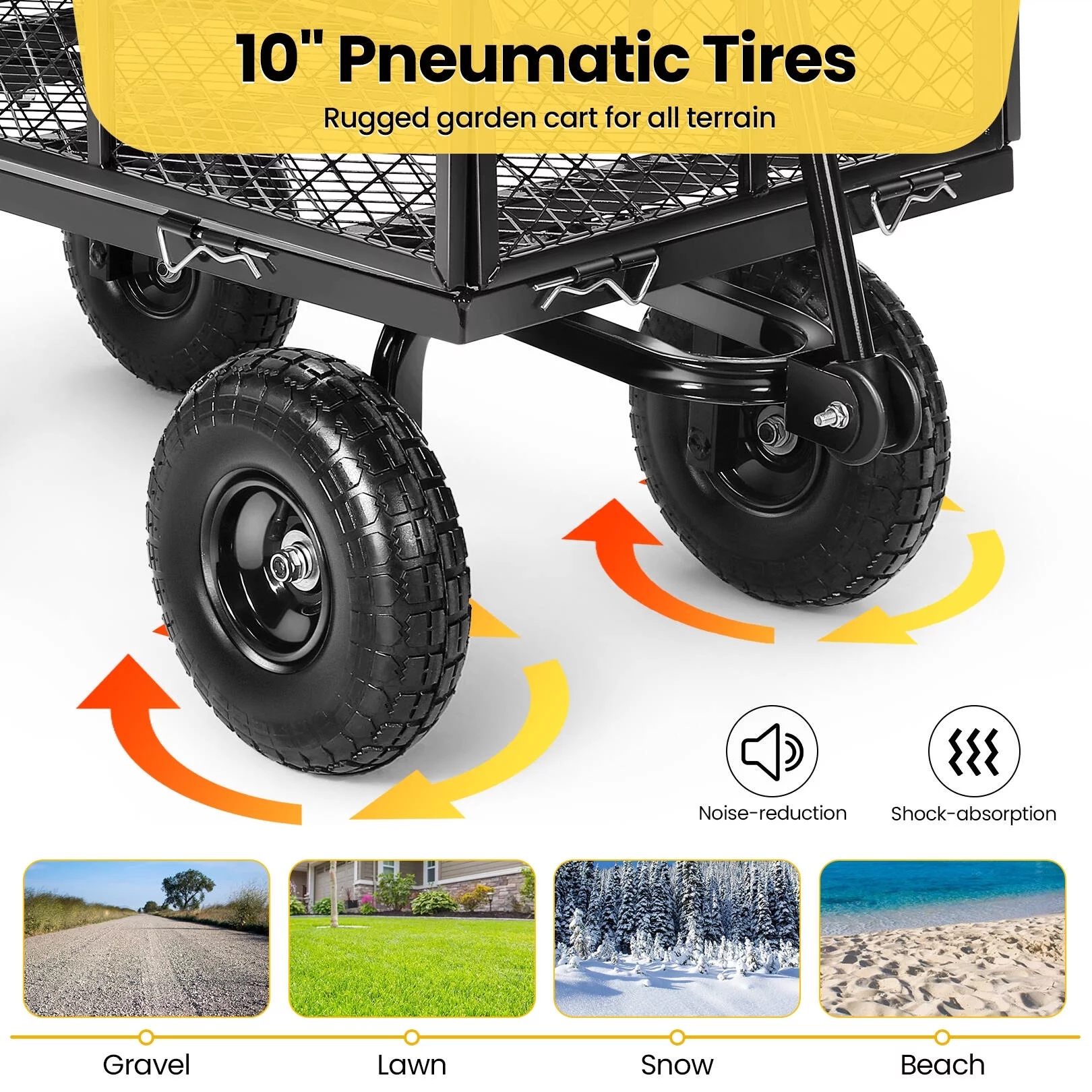 SEJOV Steel Garden Cart, Heavy Duty 660 LBS Capacity, with Removable Mesh Sides to Convert into Flatbed, Utility Metal Wagon with 180° Rotating Handle and 10