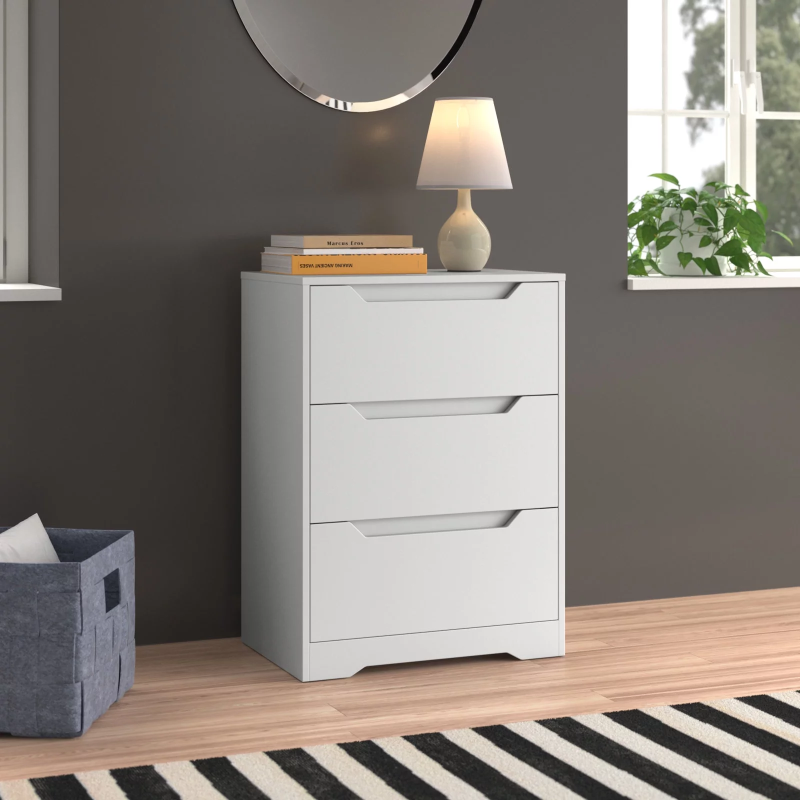 Homfa White Dresser with 3 Drawers, 23.6'' W Tall Nightstand Chest of Drawer with Cutout Handles for Living Room