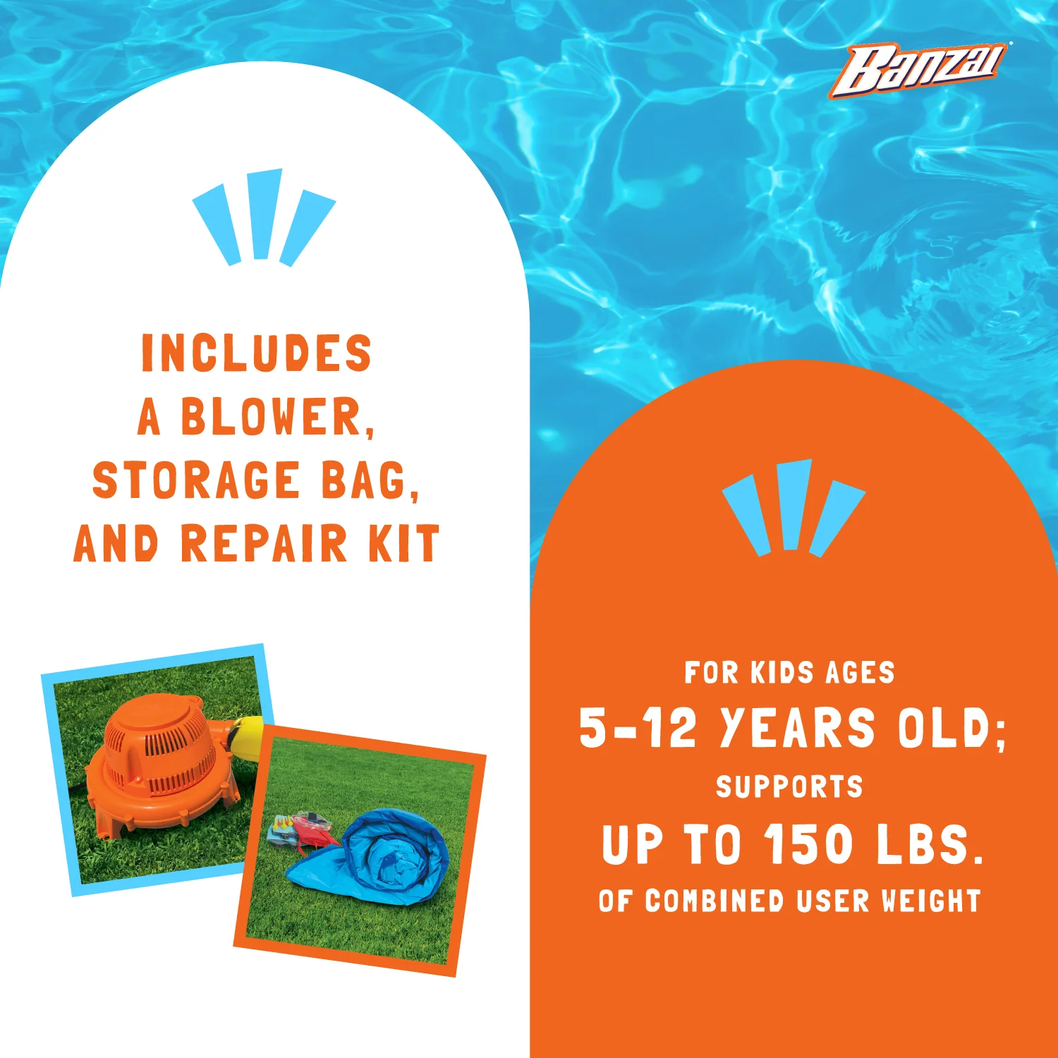 Banzai Inflatable Bouncer Water Game Park with Twister, Limbo, & Ring Toss