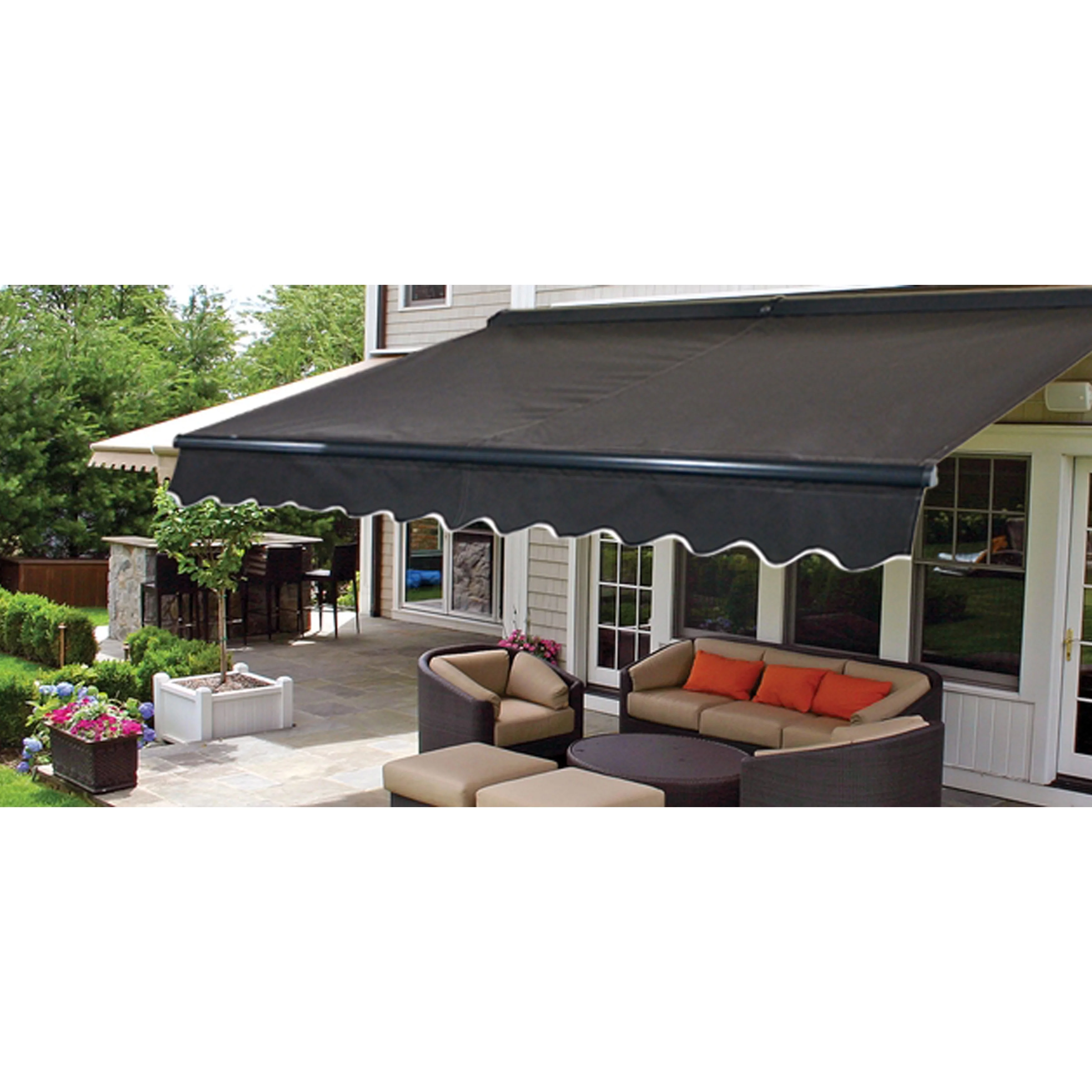 ALEKO 10' x 8' Black LED Half Cassette Motorized Retractable Patio Awning with Remote Control